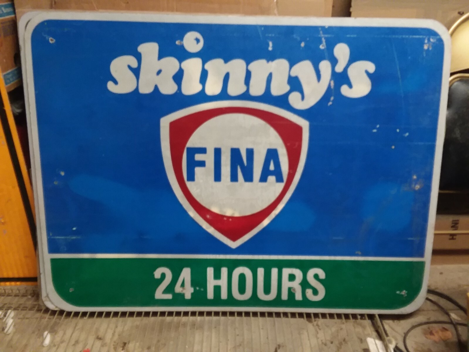 6p SKINNY’S FINA OIL GAS STATION ADVERTISING HWY EXIT SIGN 48X36″ MAN CAVE/ BARN
