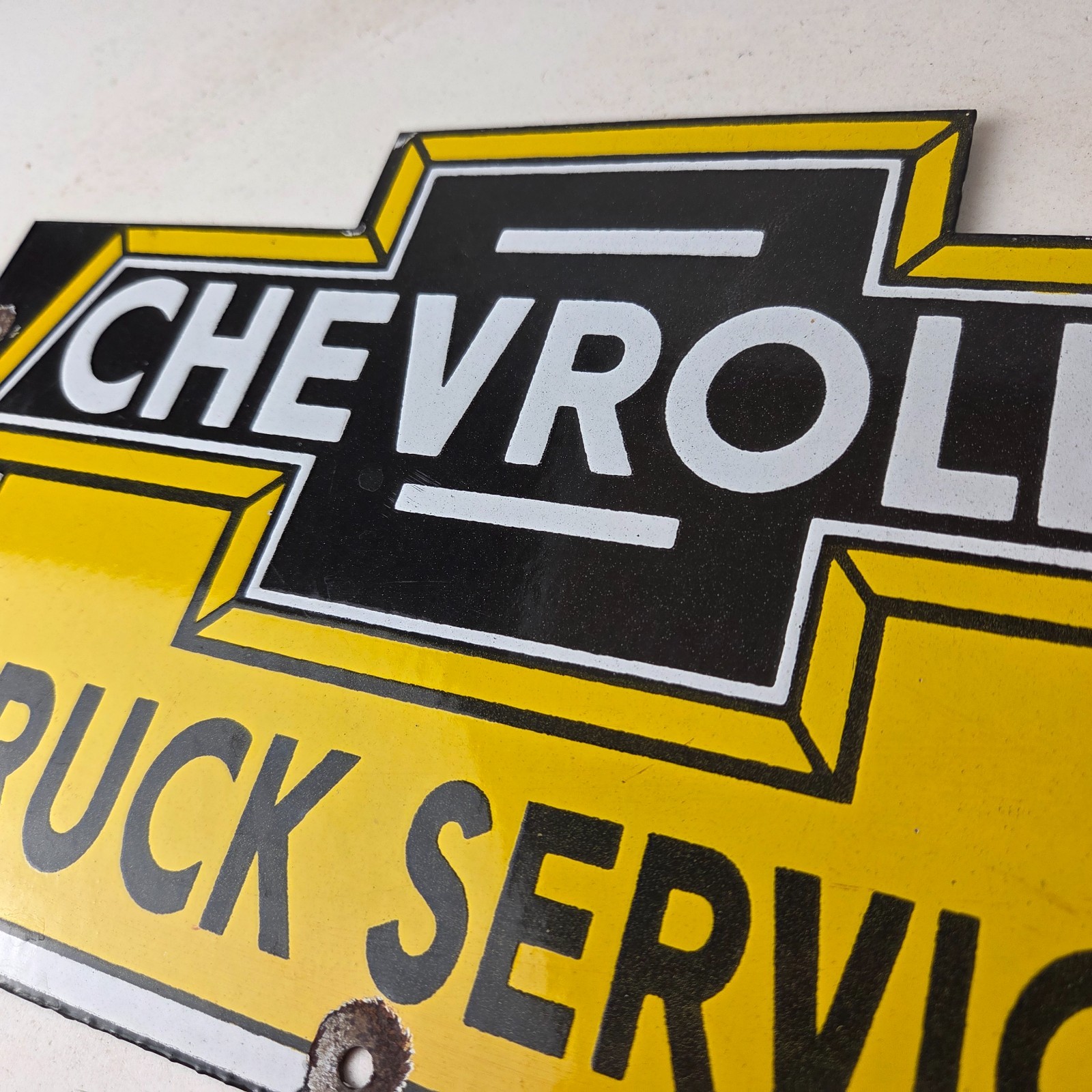 Vintage Chevrolet Advertising Sign – Porcelain Bow Tie Garage Auto Sign