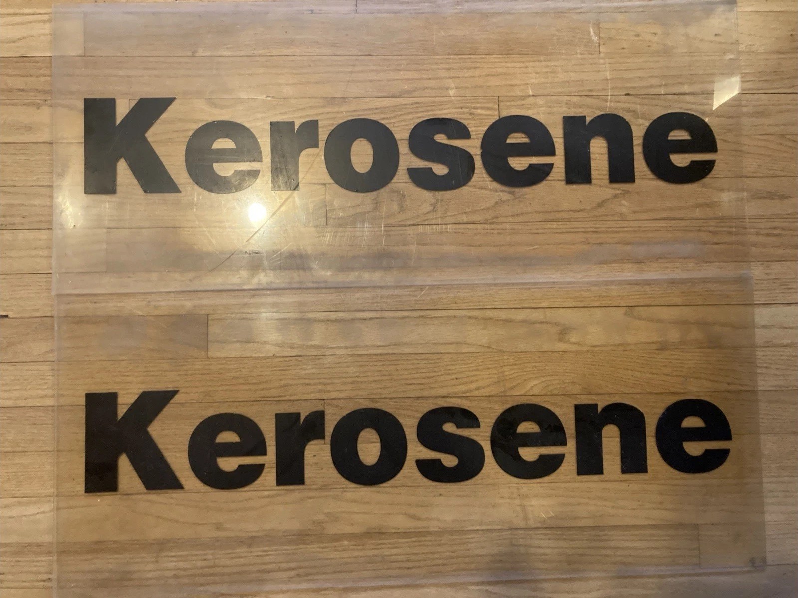 Vintage Gas Station Plexiglass Kerosene Signs Lot Of 2 Auto 36″ X 15″ Petrol