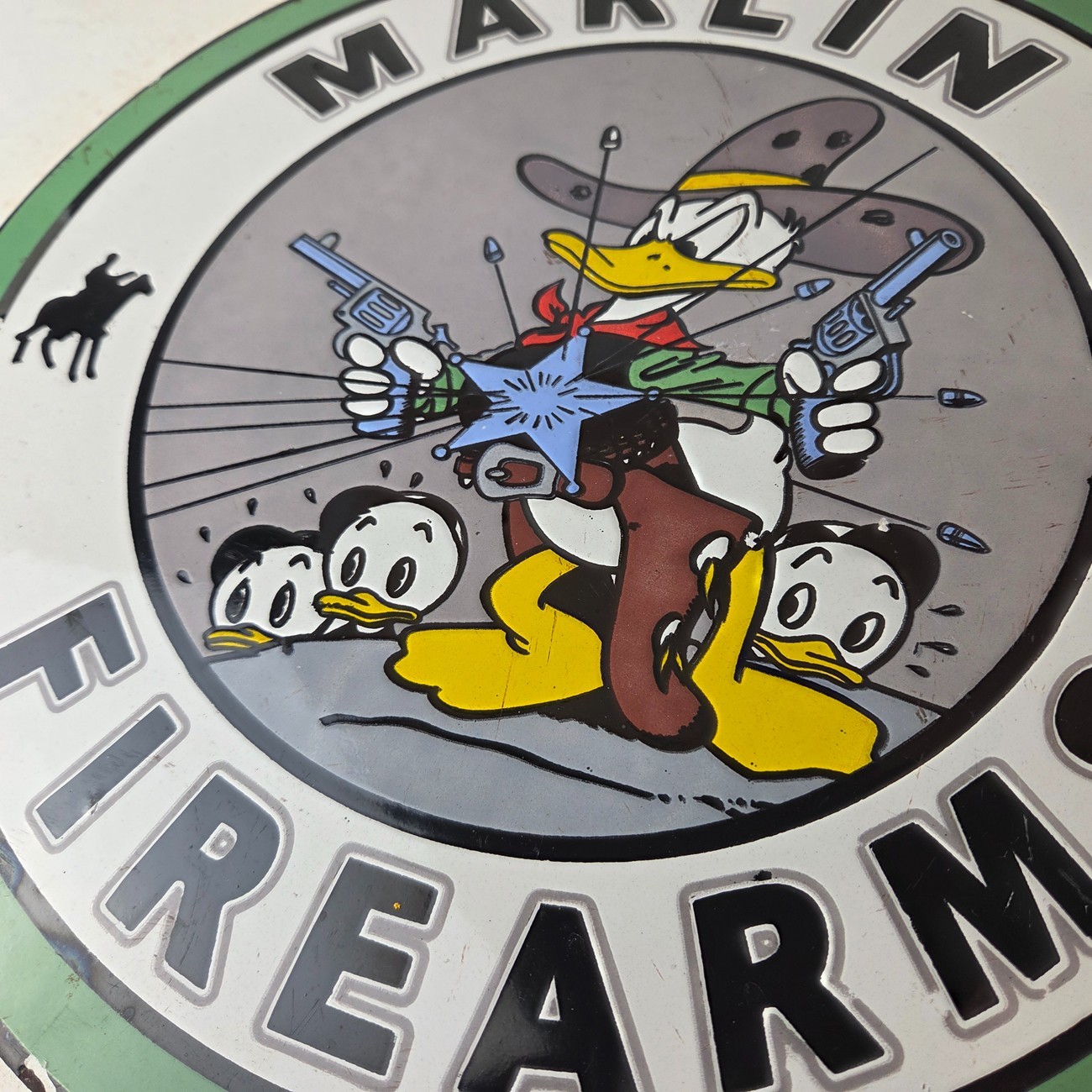 Vintage Marlin Firearms Sign – Donald Duck Comics Gas Pump Porcelain Sign