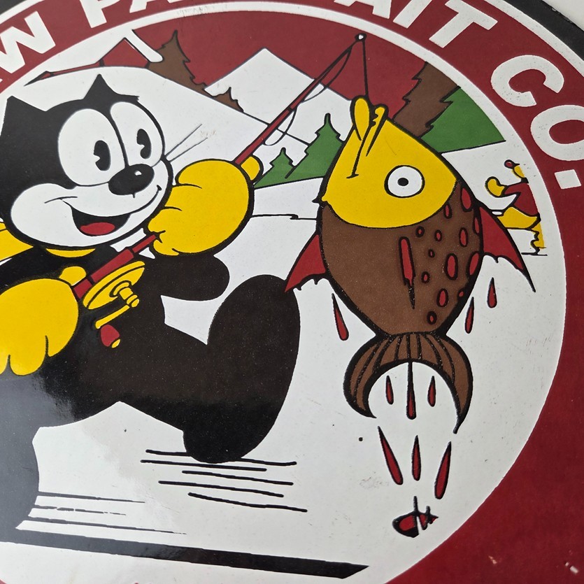 Vintage Paw Paw Bait Fishing Sign – Felix Cat Pump Plate Gas Service Sign