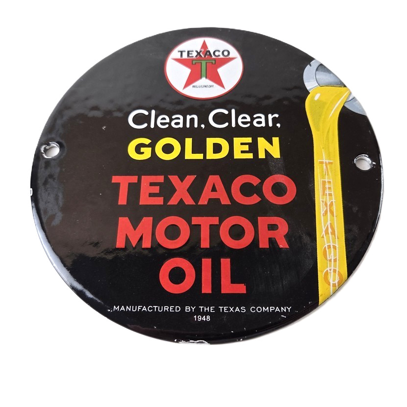 Vintage Texaco Gasoline Sign – Clean Clear Golden Porcelain Gas Pump Sign
