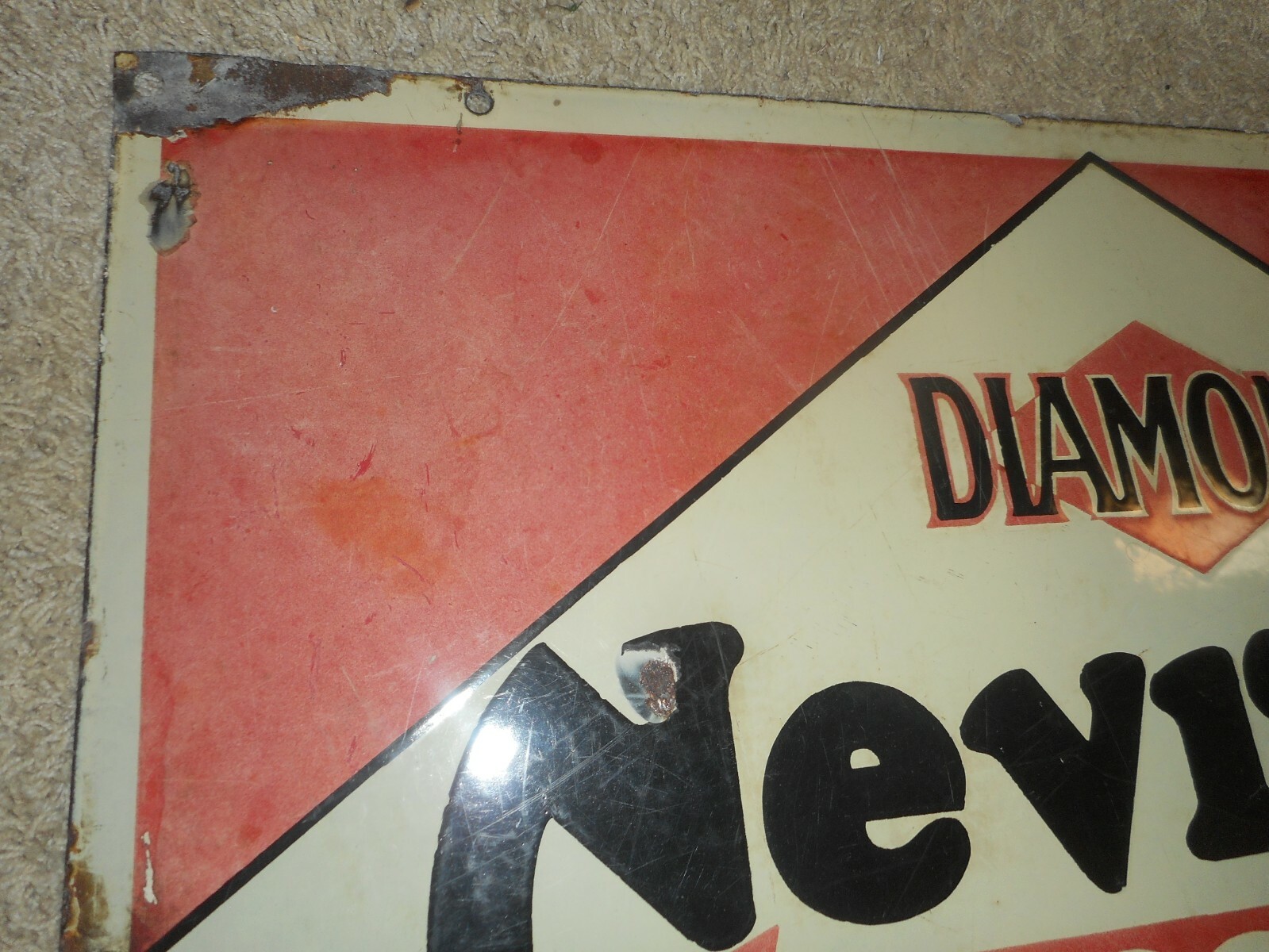 Vintage PORCELAIN NEVR NOX DIAMOND DX GASOLENE GAS STATION OIL ADVERTISING SIGN