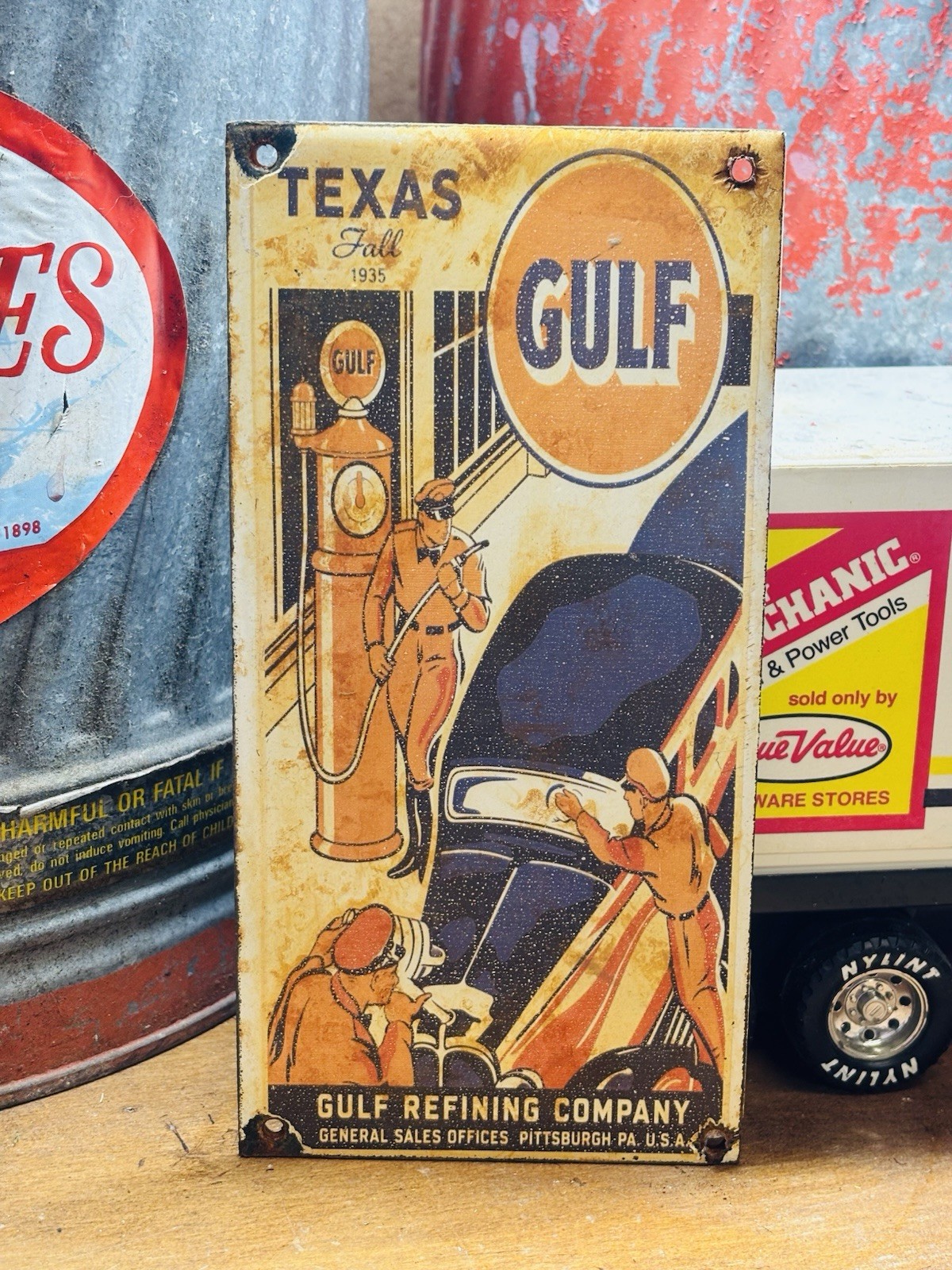 Gulf Porcelain Advertising Sign 8 inches