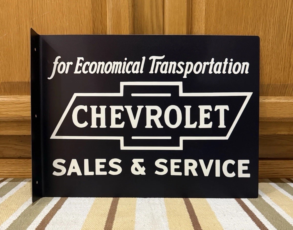 Chevrolet Sales Service Flange Sign 2 Sided Gas Oil Vintage Style Wall Decor
