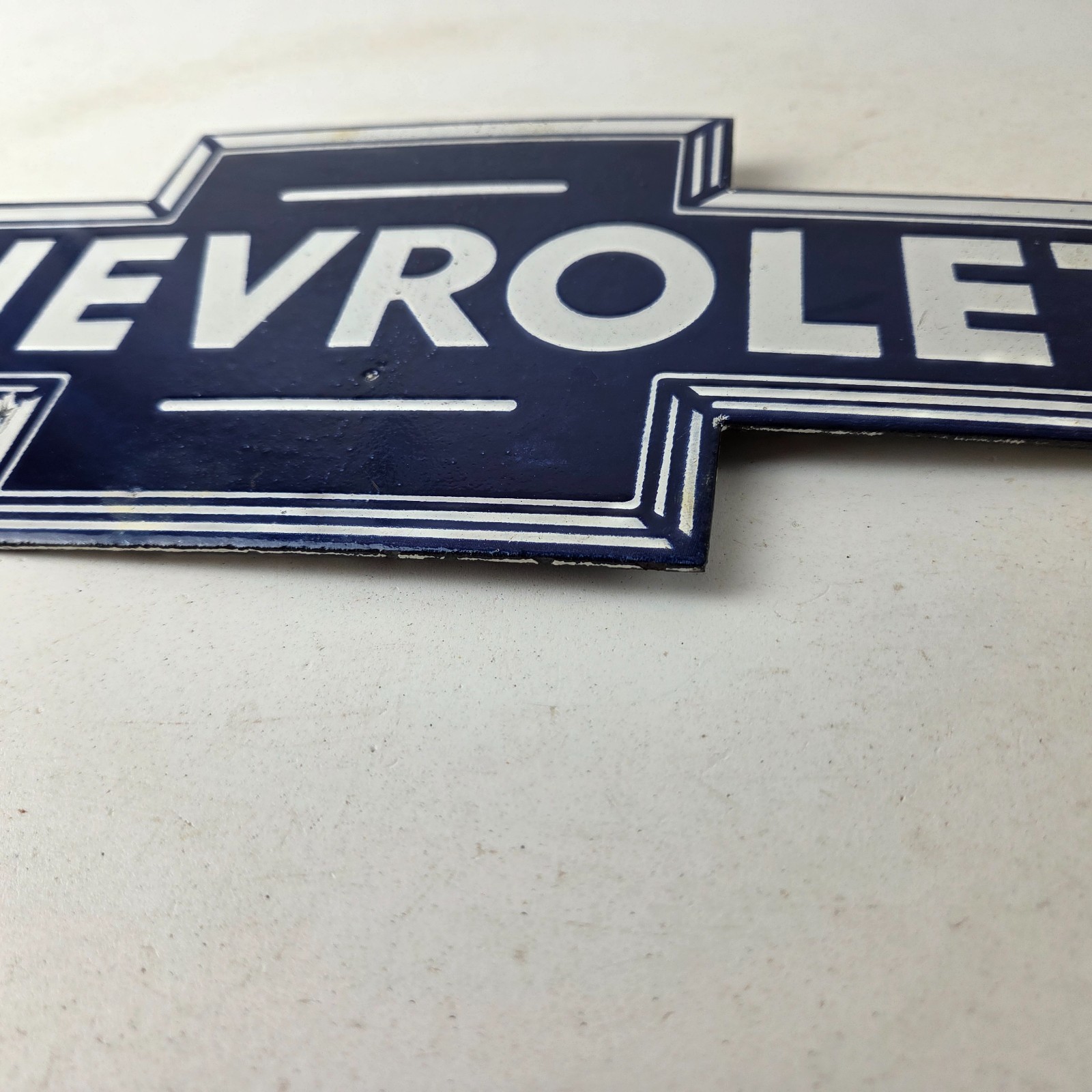 Vintage Chevrolet Advertising Sign – Porcelain Bow Tie Garage Auto Sign
