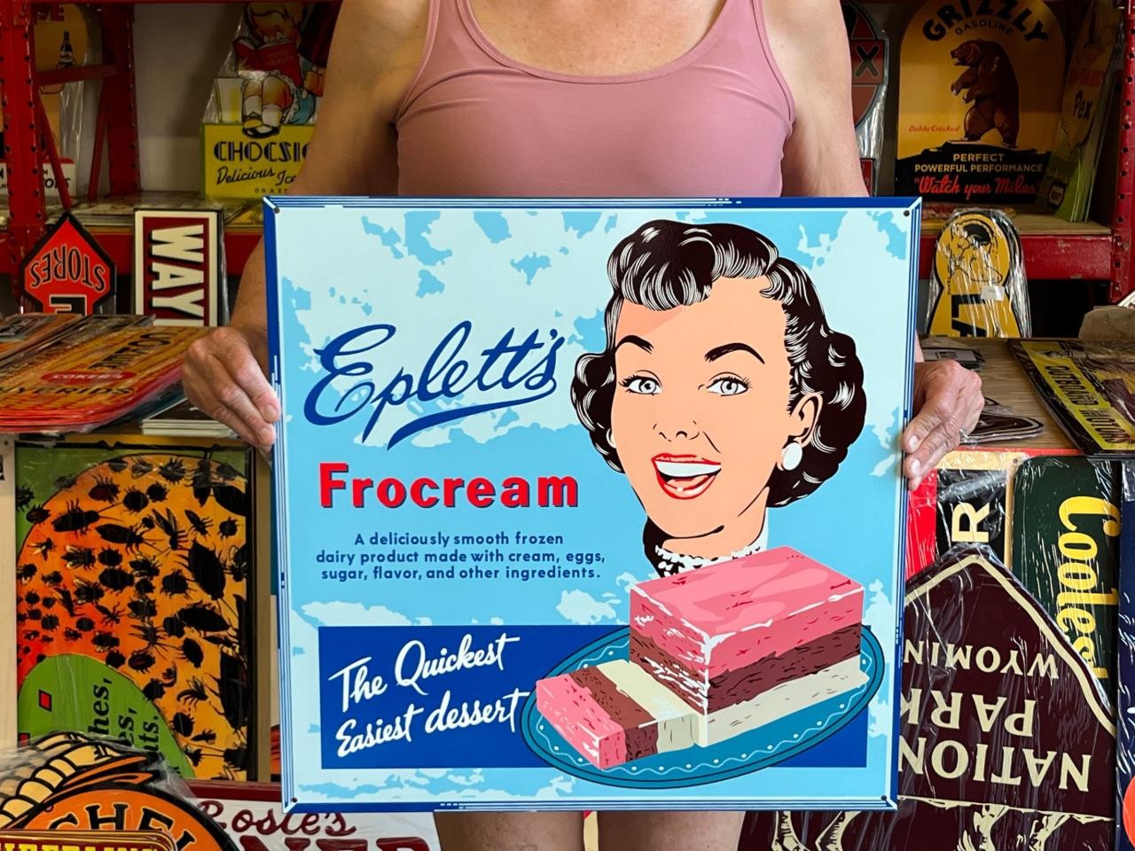 Vintage Style Metal Sign Frocreme Ice Cream NOT Porcelain 20×20 Made USA