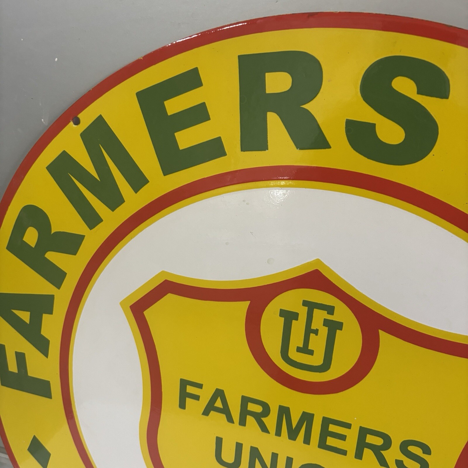 Farmers Union Gasoline Porcelain Enamel Sign 30 X 30 Inches 2 Sided