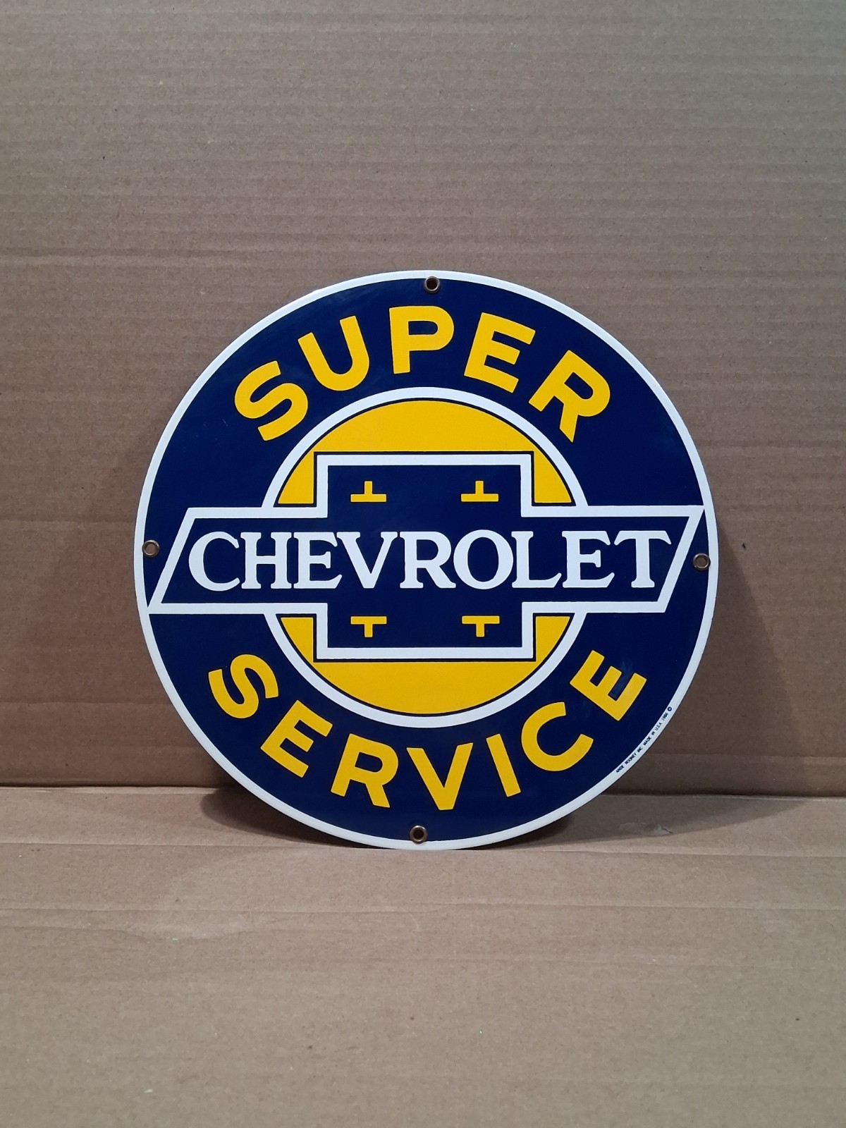 Vintage Ande Rooney Super Chevrolet Service Porcelain Enameled Sign
