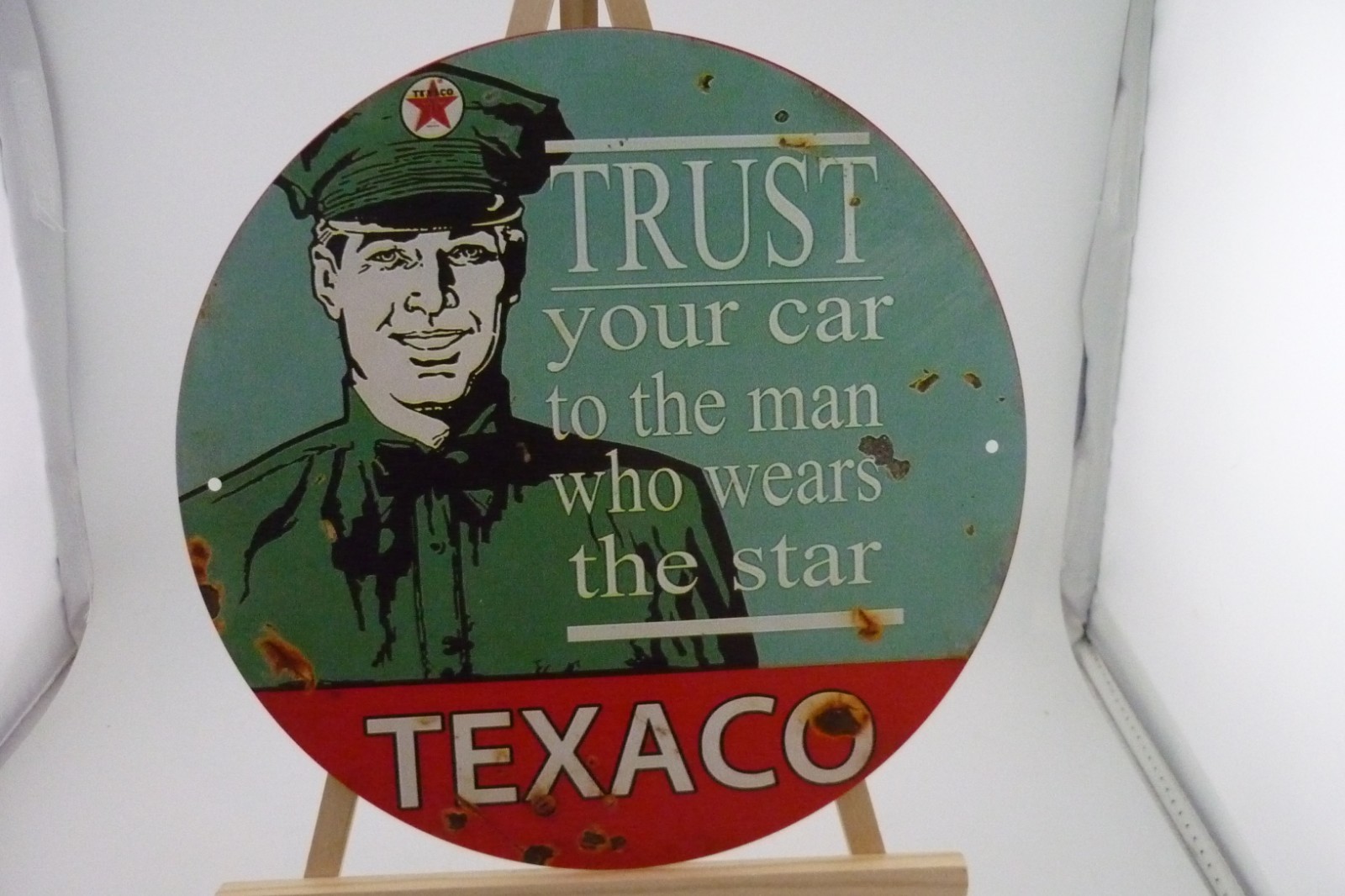 Texaco Trust Your Car To The Man Who Wears The Star Round Tin Sign 8 Inch