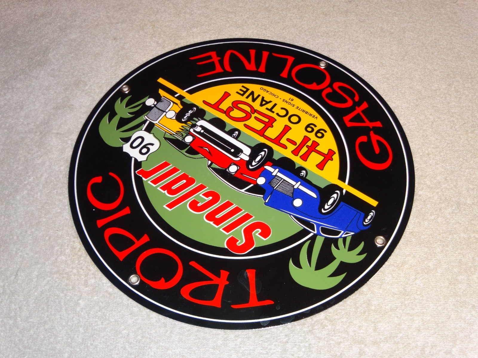 VINTAGE 1961 SINCLAIR TROPIC GASOLINE 11 3/4″ PORCELAIN METAL VERIBRITE SIGN CHI