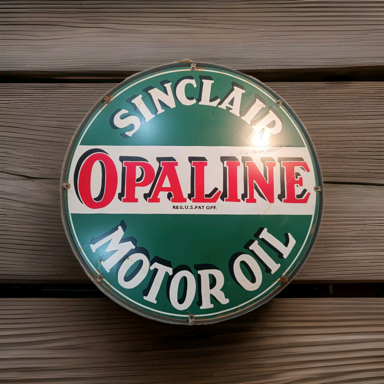 Vintage Double Sided Sinclair Opaline Not Porcelain Enamel Sign, Dia 60 Cm