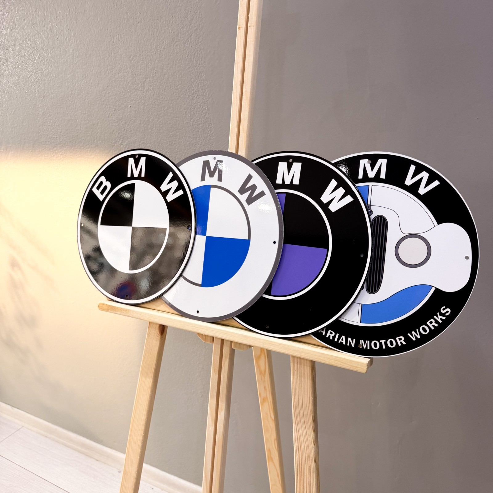 BMW Classic, White Blue, Black Purple & Grille Metal Sign Set – 30 cm (11.8”)