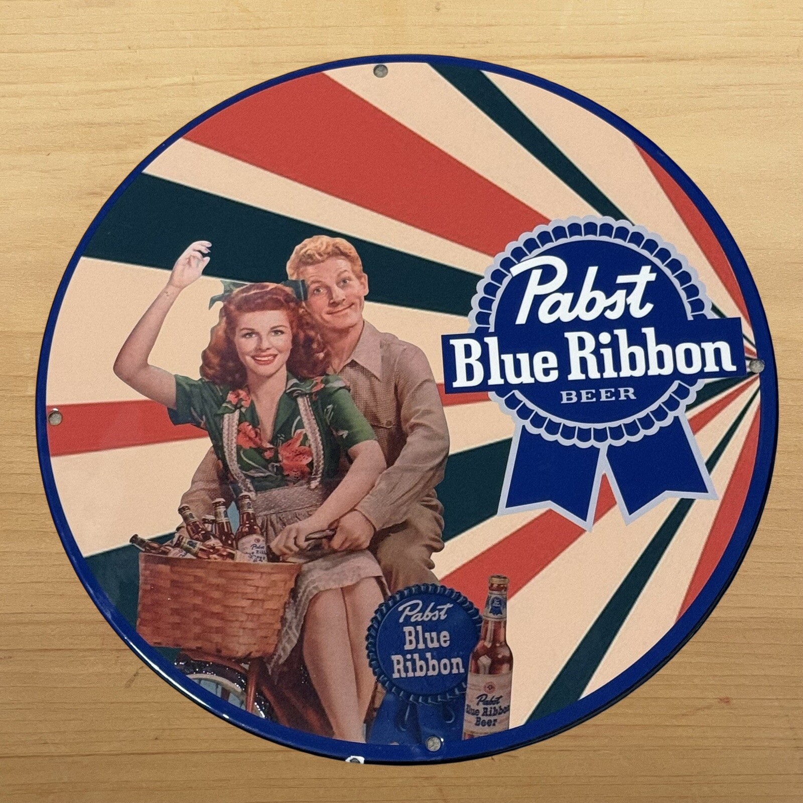 VINTAGE PABST BLUE RIBBON PORCELAIN SIGN BEER ALCOHOL SERVICE STATION PUMP PLATE