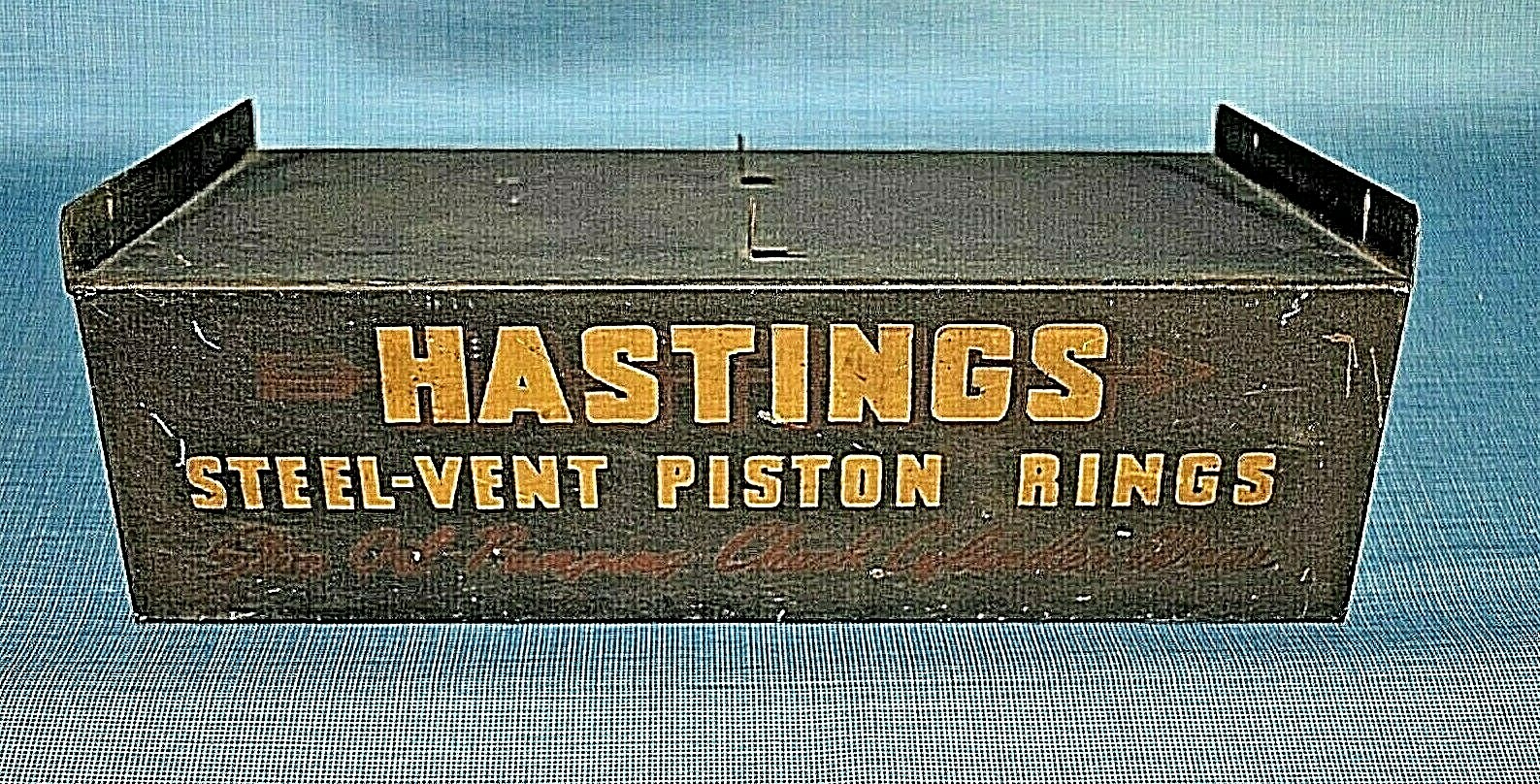Vintage Hastings Piston Rings Metal Sign Car Parts Dealer Counter Catalog Holder
