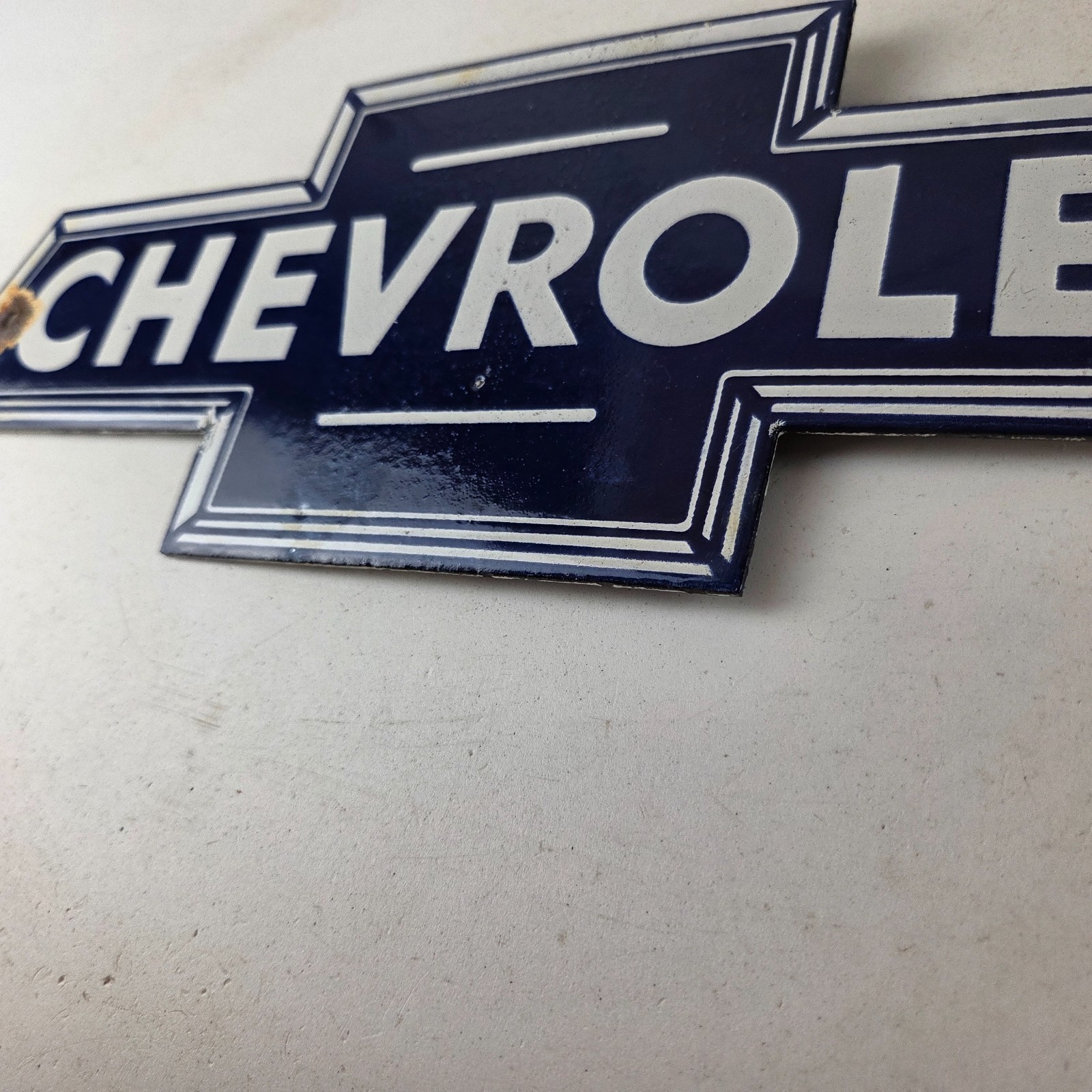 Vintage Chevrolet Advertising Sign – Porcelain Bow Tie Garage Auto Sign