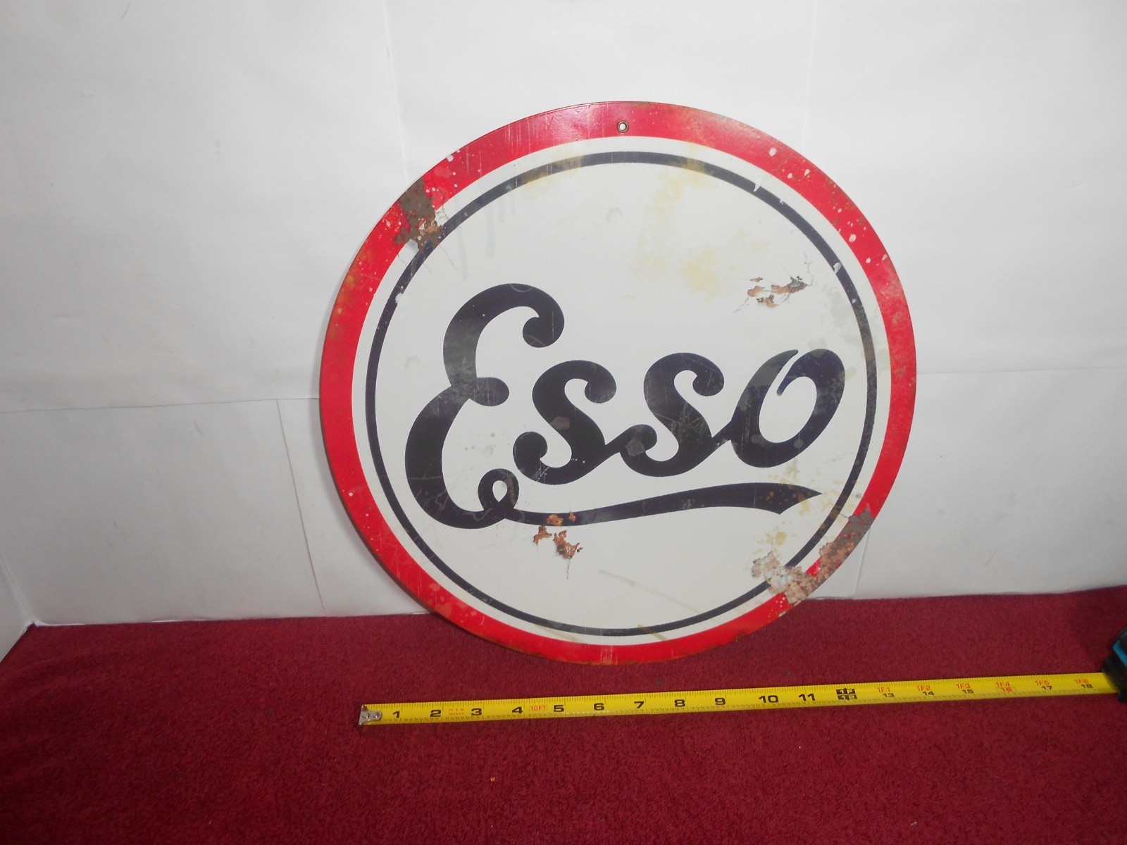 VINTAGE 14 in ESSO GASOLINE & OIL COMPANY ADVERTISING SIGN DIE CUT METAL – X 41