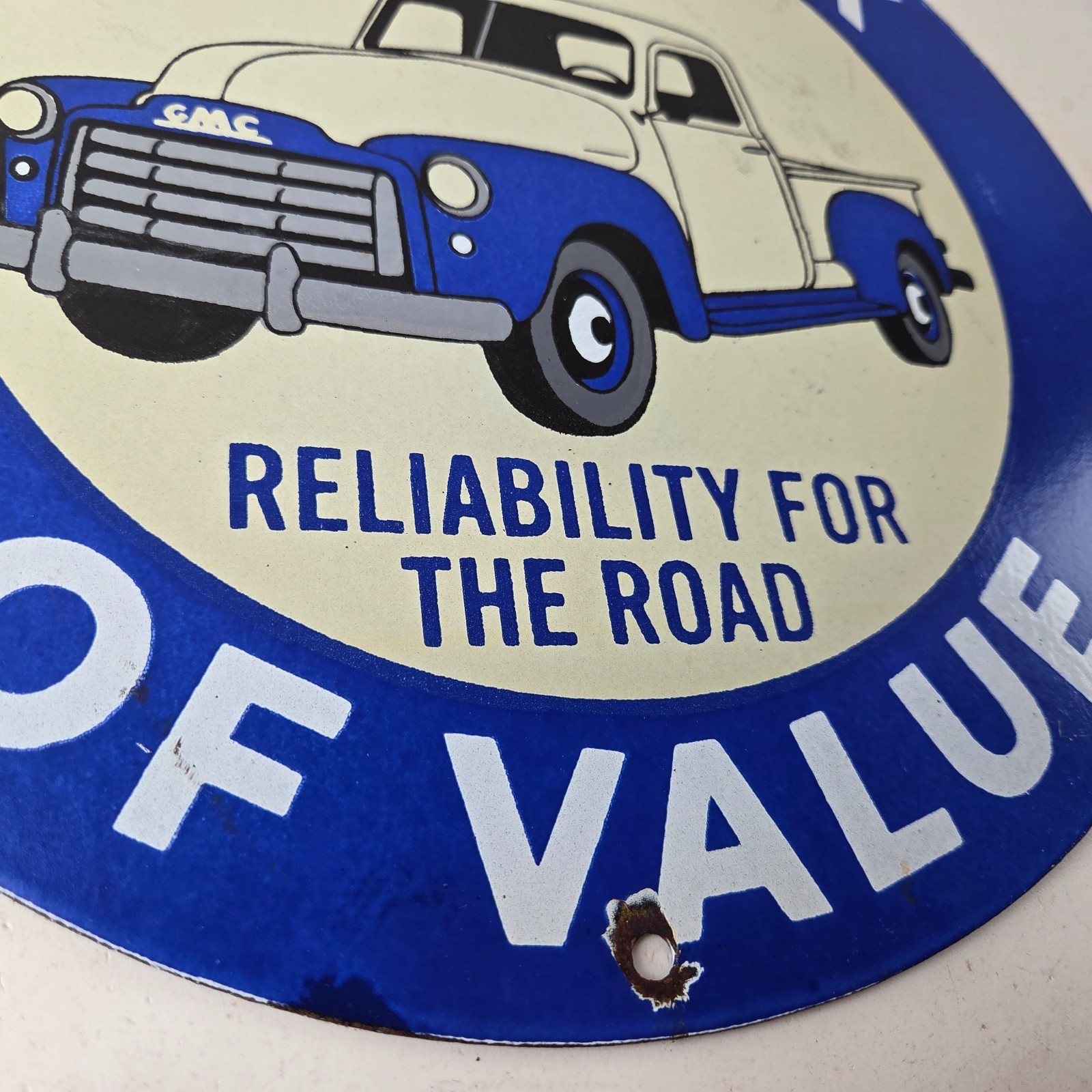 Vintage General Motors Sign – GMC Automobiles Trucks Ad Porcelain Gas Pump Sign