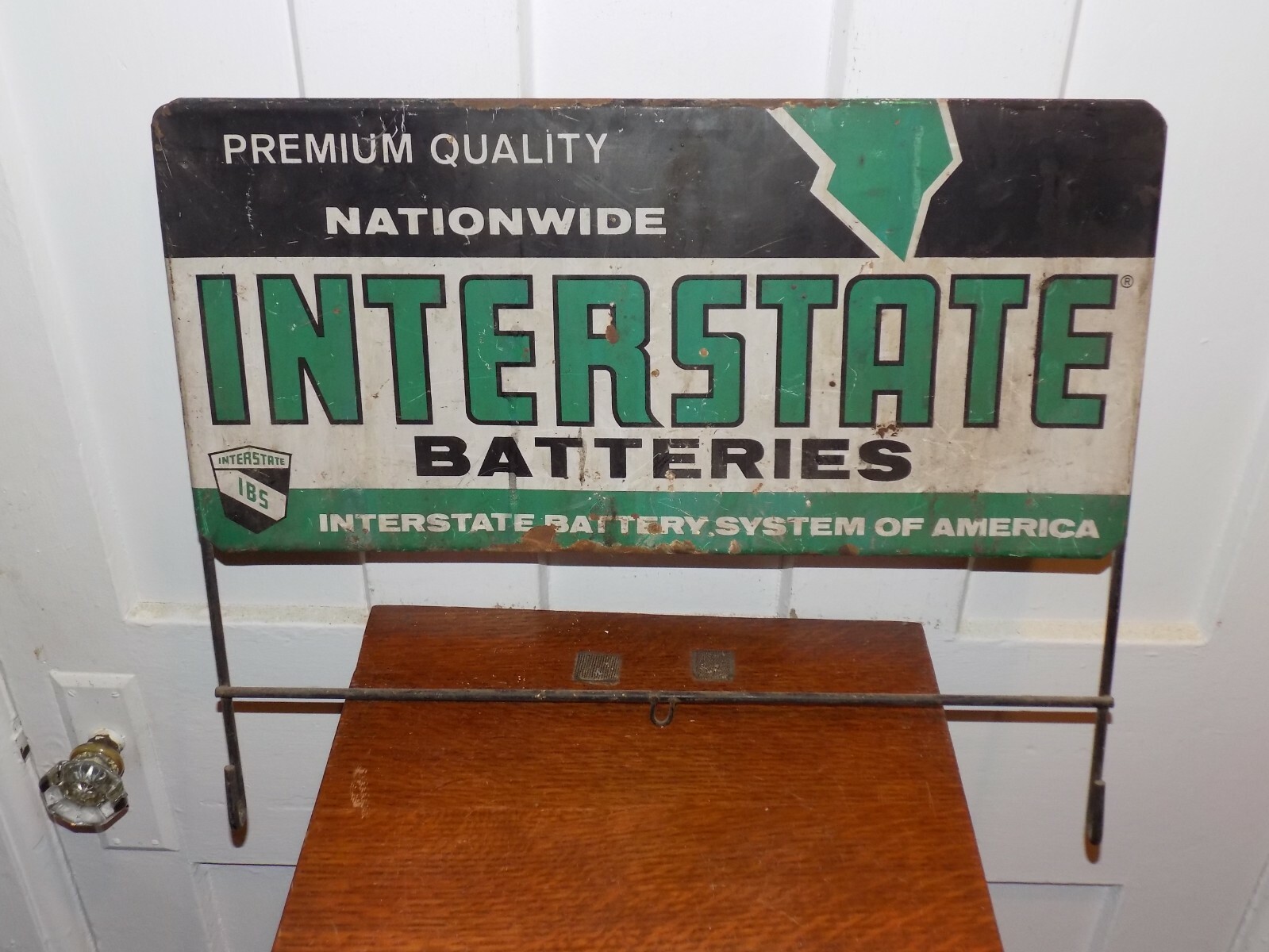 Vintage Interstate Batteries Rack Topper Metal Sign