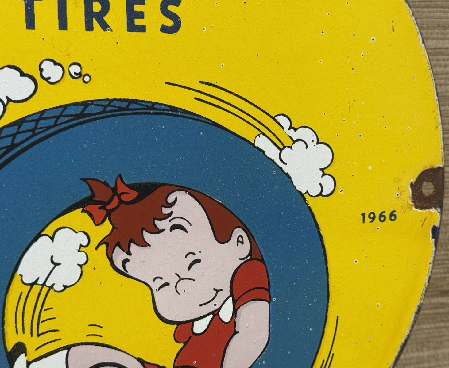 VINTAGE GOODRICH SILVERTOWN TIRES PORCELAIN SIGN GAS OIL DISNEY MICKEY FIRESTONE