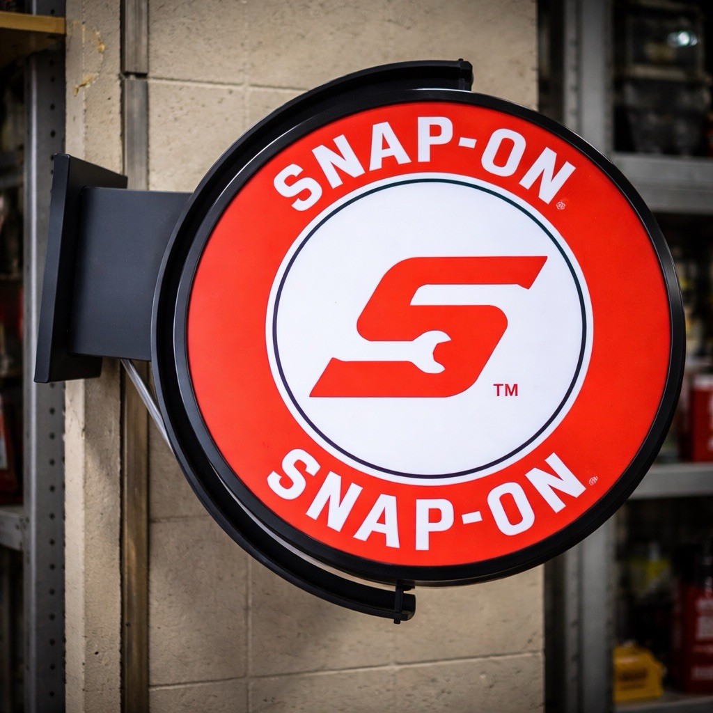 Snap-on Round Advertising Sign Red White Black Gas & Oil Theme