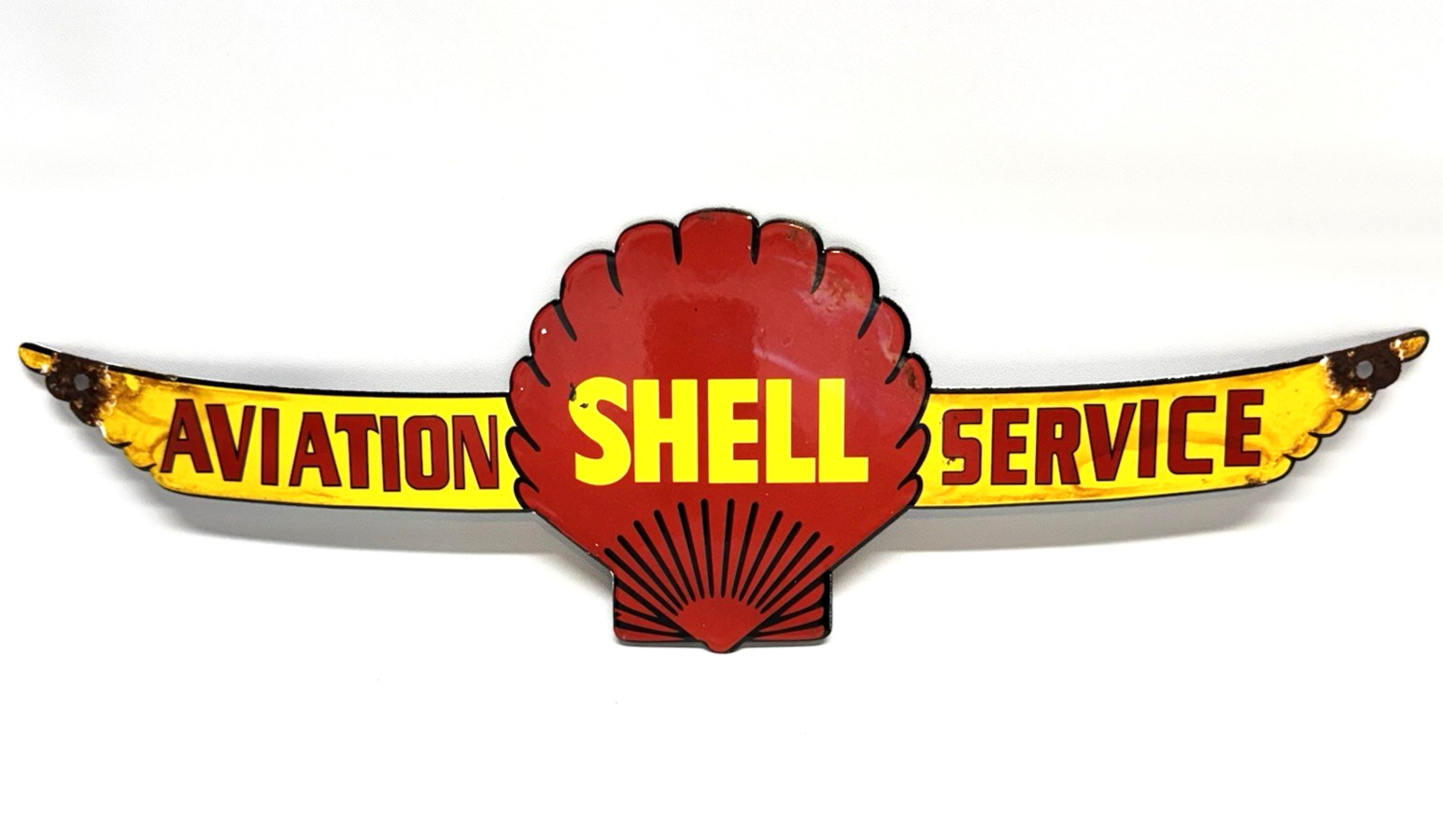 Vintage Aviation Shell Service Porcelain Metal Sign Gas Oil Wings Garage