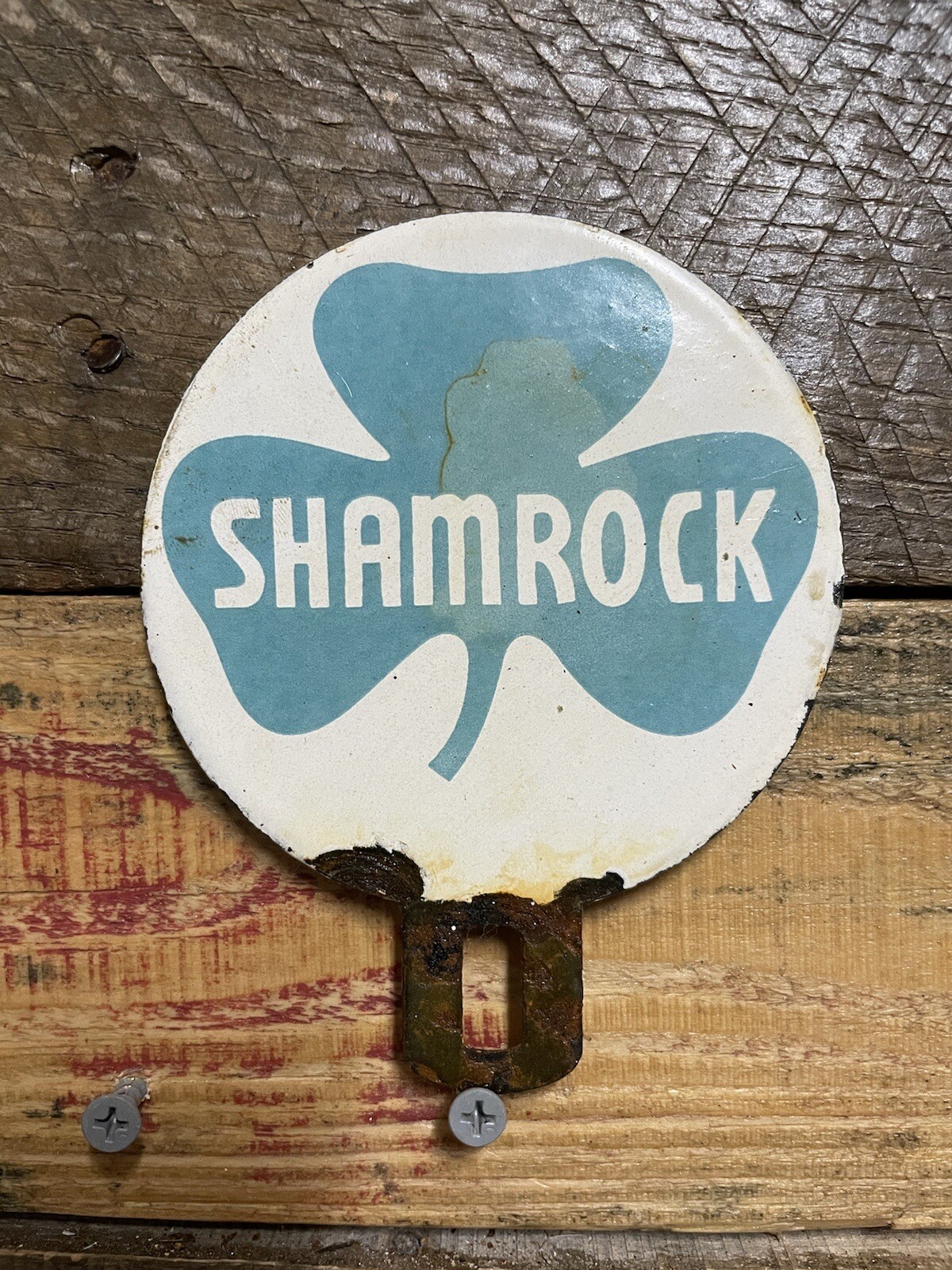 VINTAGE SHAMROCK PORCELAIN ADVERTISING SIGN GASOLINE STATION PUMP PLATE TOPPER