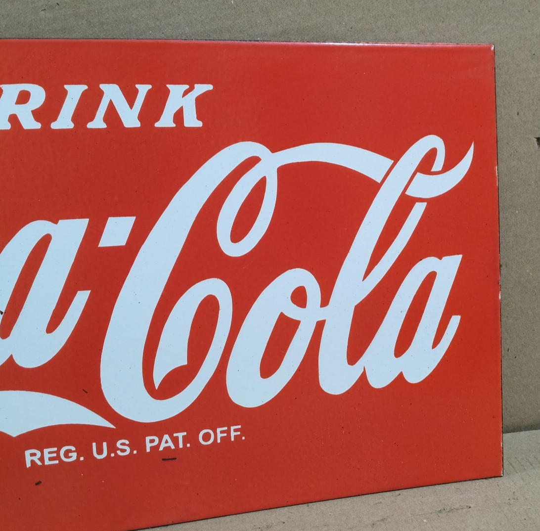 Drink Coca Cola Porcelain Enamel Sign 18 x 10 Inches 2 Sided