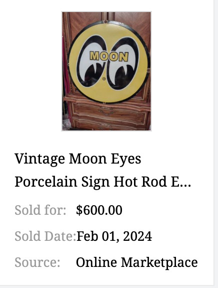 VINTAGE MOON EYES SPEED & POWER EQUIPMENT 11 3/4″ HOT ROD RACE GASOLINE OIL SIGN