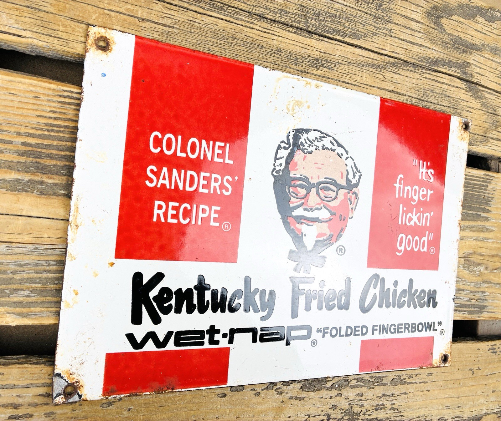 VINTAGE 12×8″ KENTUCKY FRIED CHICKEN FAST FOOD SODA POP GAS PORCELAIN OIL SIGN