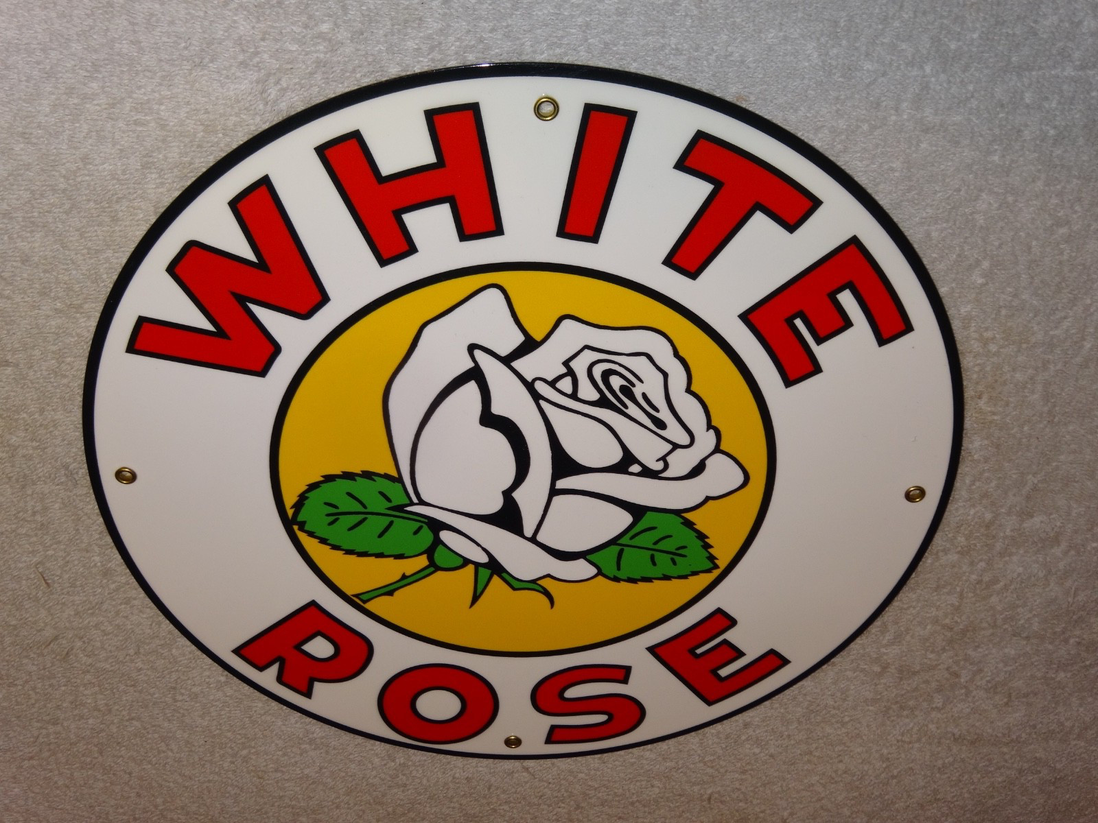 VINTAGE ENARCO WHITE ROSE GASOLINE 11 3/4″ PORCELAIN METAL CANADA GAS & OIL SIGN