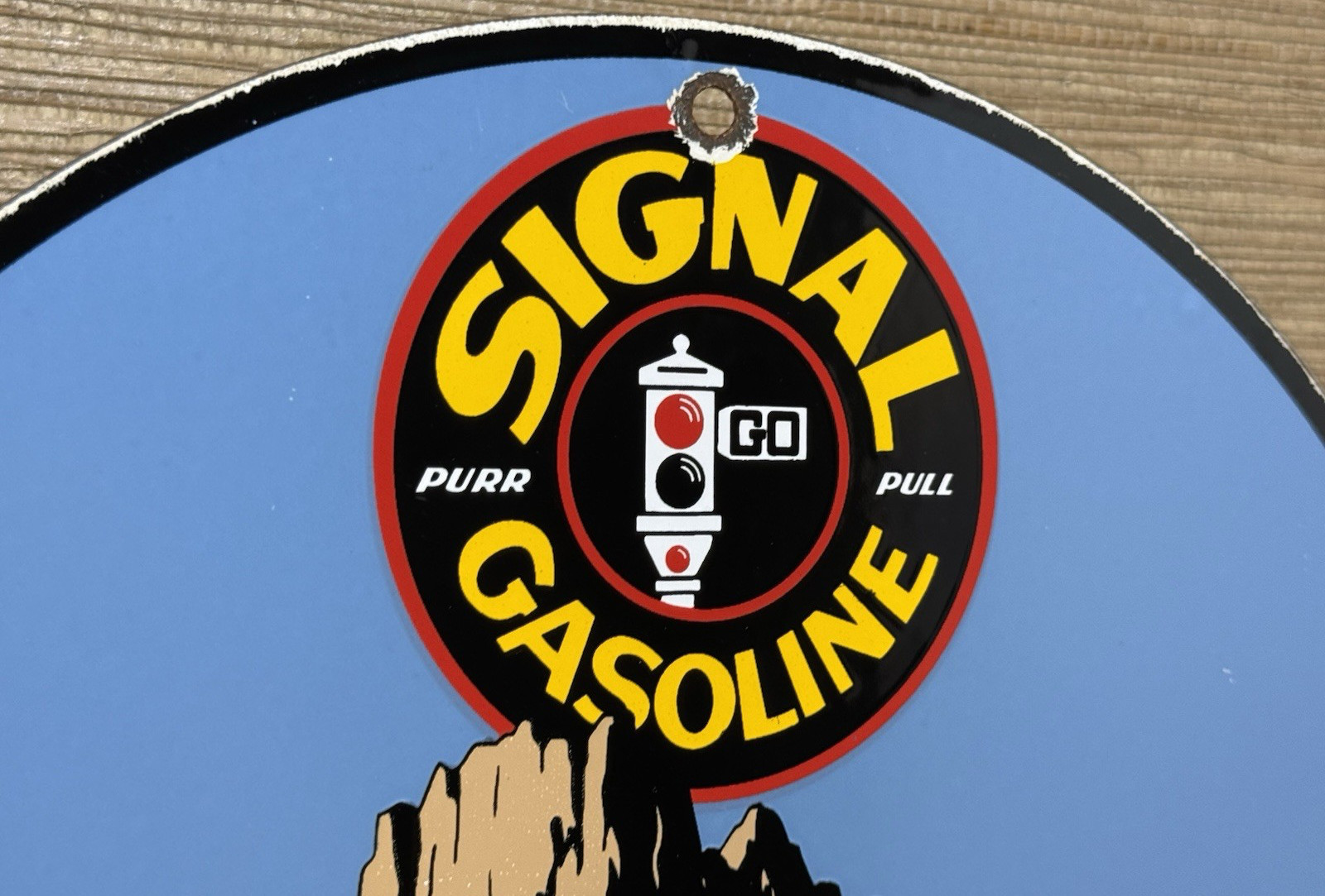 VINTAGE SIGNAL GASOLINE PORCELAIN SIGN GAS STATION PUMP MOTOR OIL SERVICE