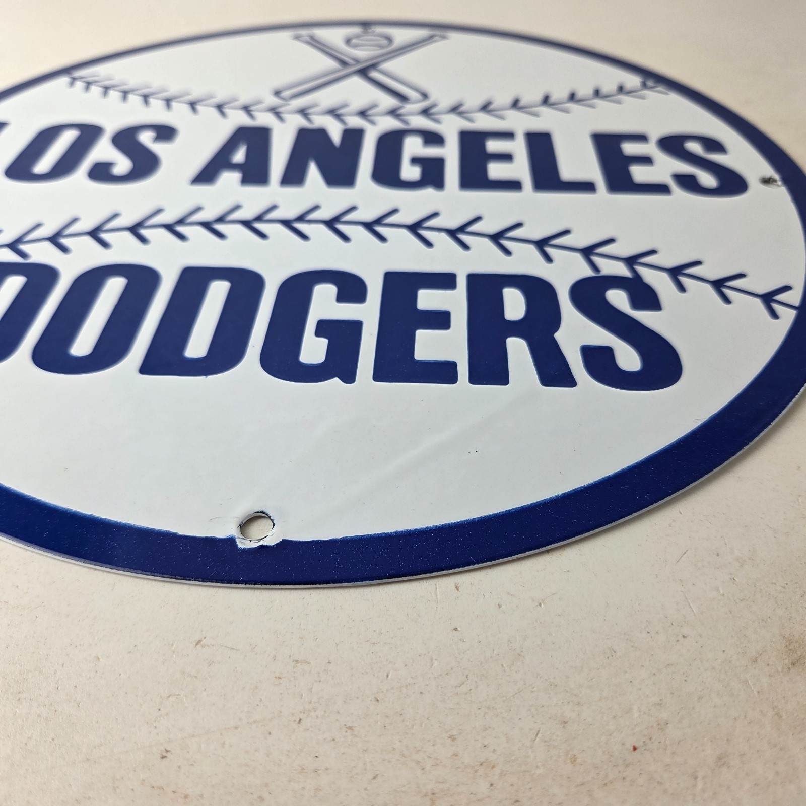 Vintage LA Dodgers Sign – MLB Baseball Stadium Porcelain Gas Pump Sign