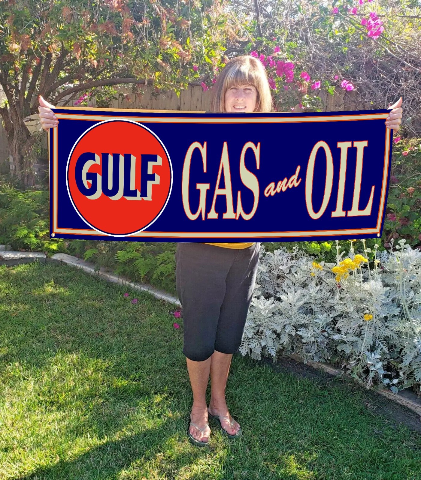 Gulf Oil Banner – Large 48″ x18″ Gas & Oil Guys. Man Cave, Game Room, Garage