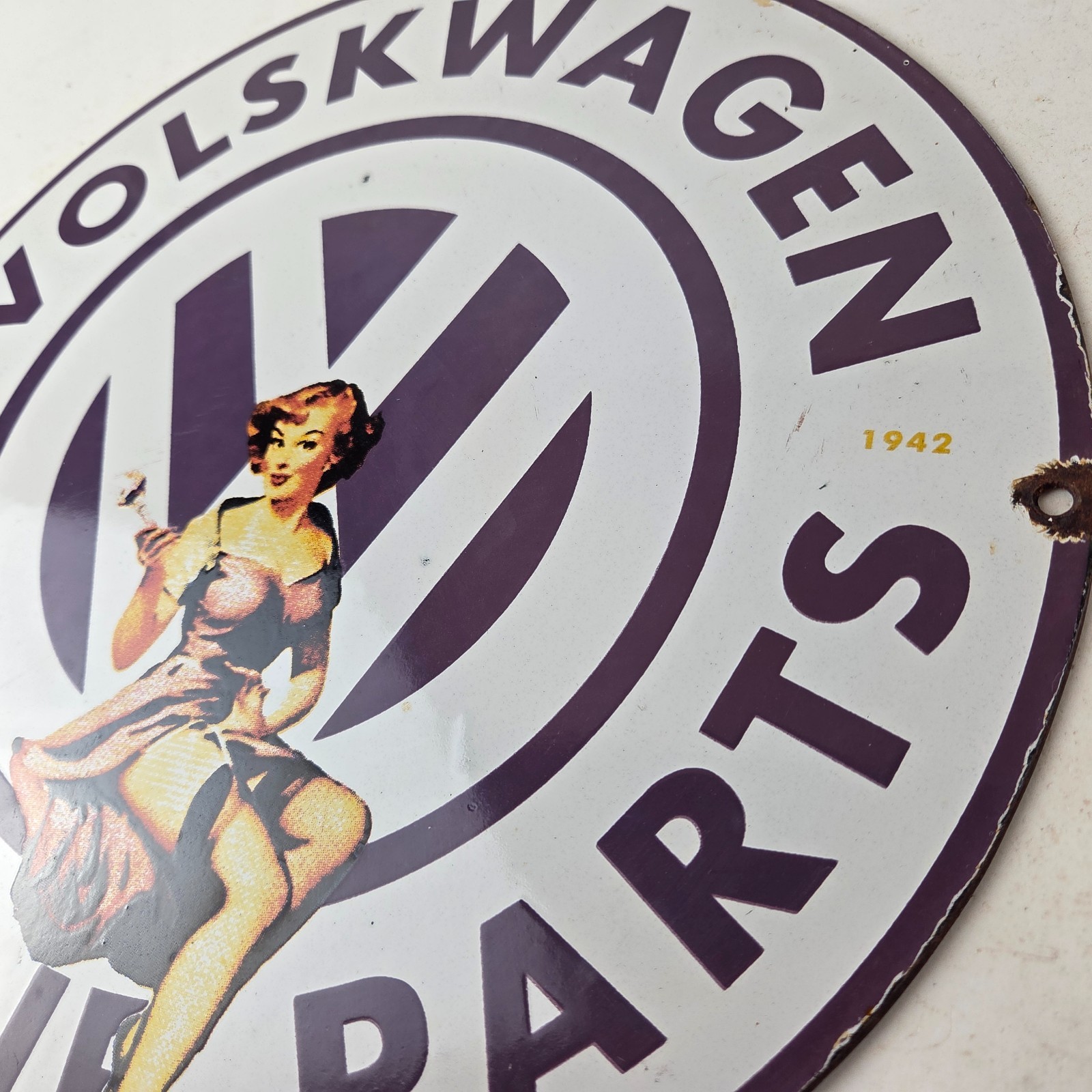 Vintage Volkswagen Sign – Porcelain Dealership Sales VW Automobile Gas Pump Sign