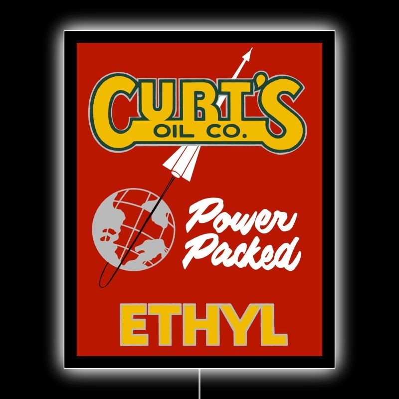 Curt’s Oil Co. Gasoline with Ethyl NEW LED Hanging Lighted Sign: 18×23″