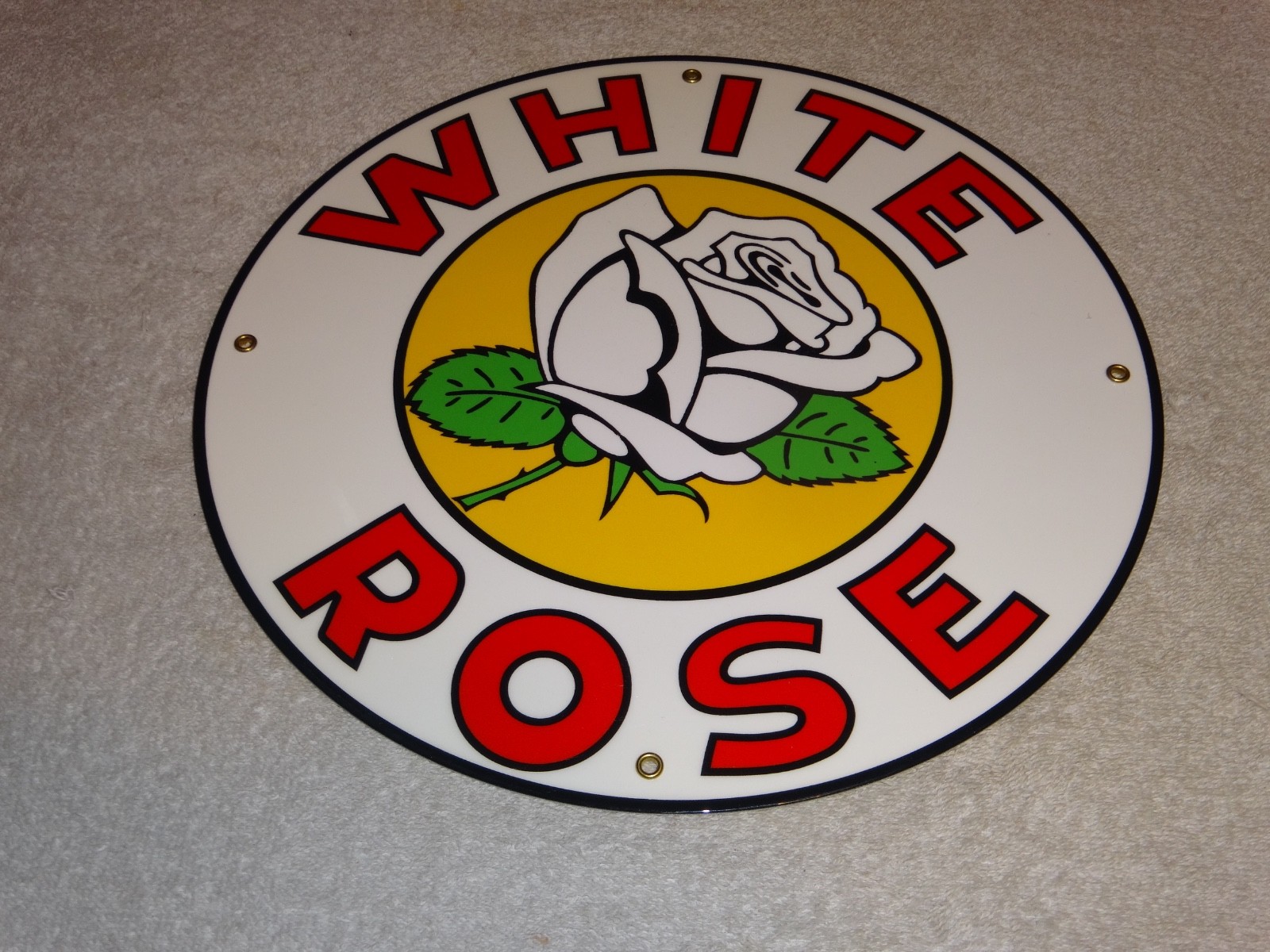 VINTAGE ENARCO WHITE ROSE GASOLINE 11 3/4″ PORCELAIN METAL CANADA GAS & OIL SIGN