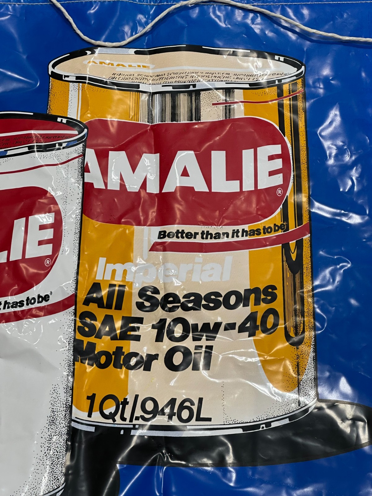 Vtg Amalie Advertising Oil sales Banner oil can graphics 33″ x 72″ collectible