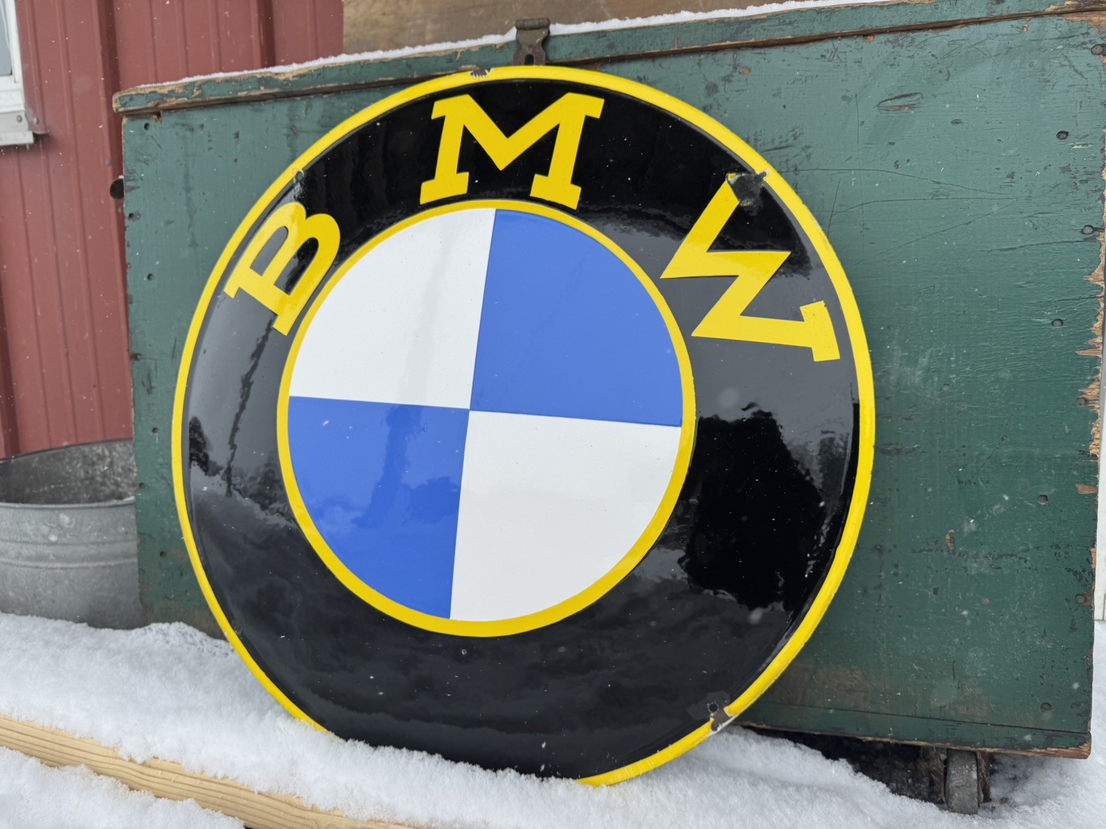 Original BMW Motorcycle Dealership Porcelain Sign Convex TAC Authenticated