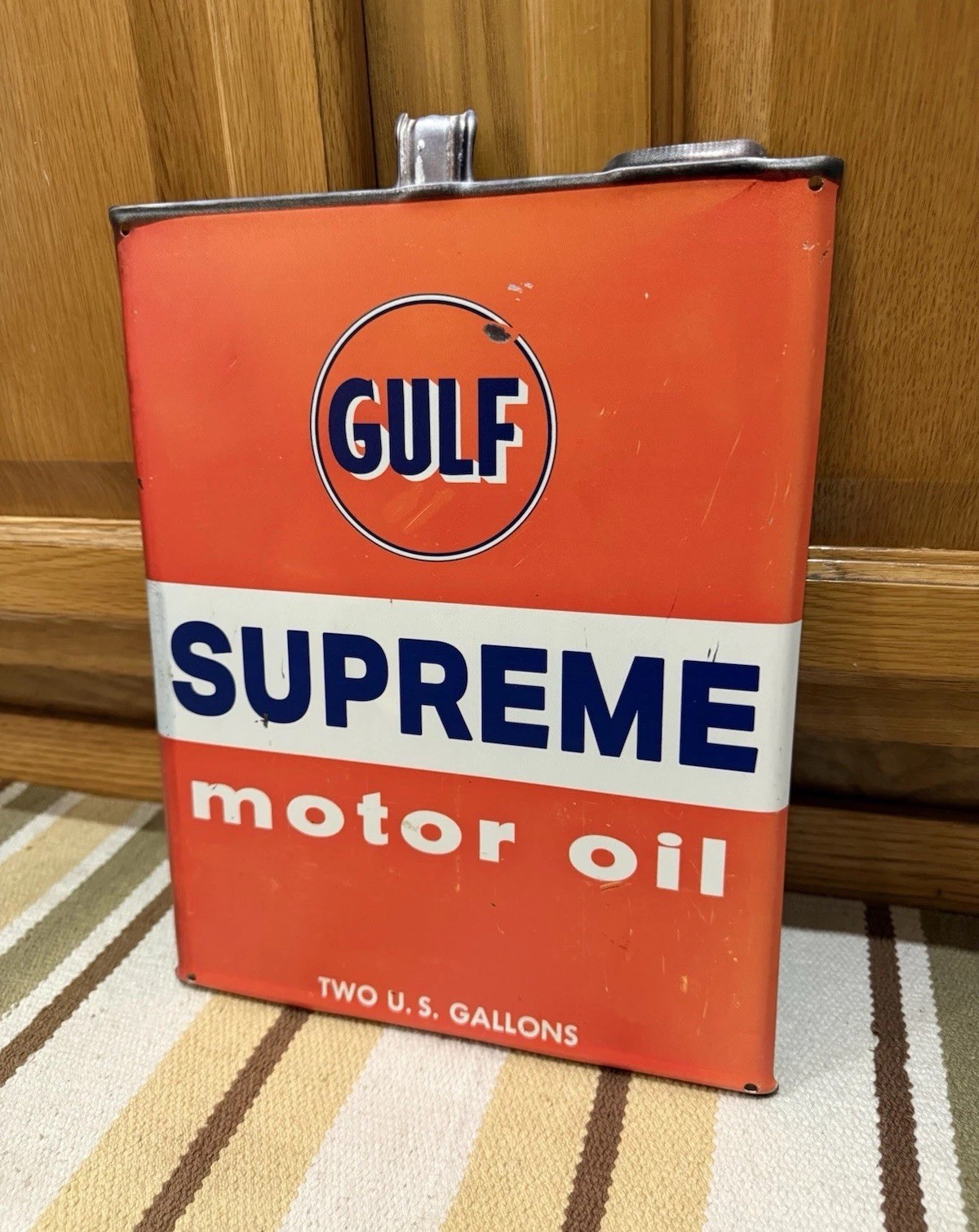 Gulf Motor Oil Sign 2 Gallon Can Parts Tools Gas Garage Vintage Style Wall Decor