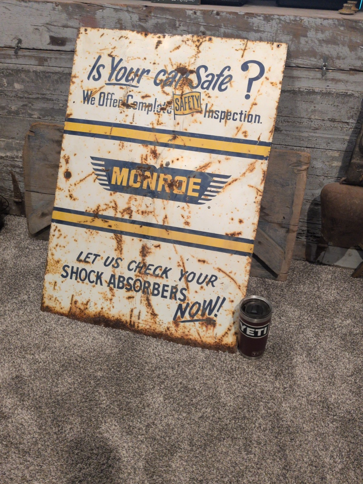 Old Monroe Shock Absorbers Gas Station Panel Sign Big ! 1969 ?