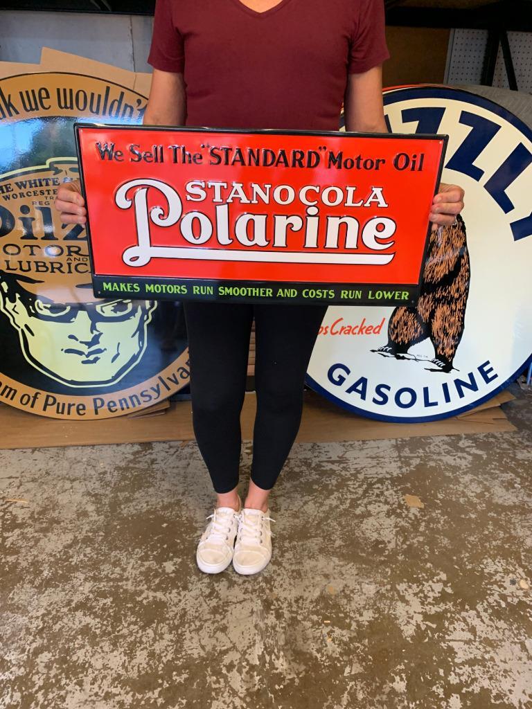 Antique Vintage Old Style Sign Polarine Stanocola Made in USA