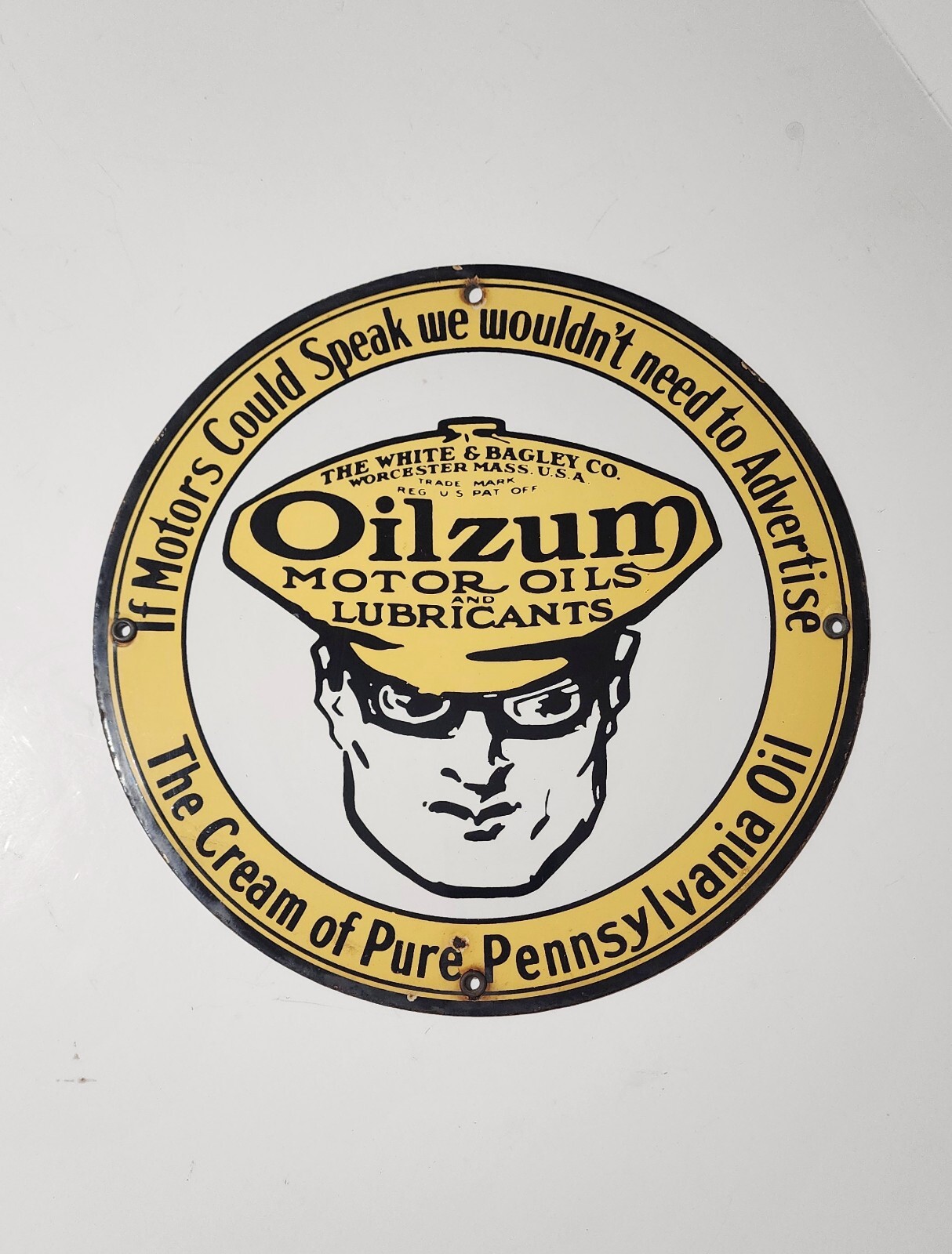 Oilzum porcelin sign-REPRODUCTION- 11 1/2 ” x 11 1/2 ” over 1 LB