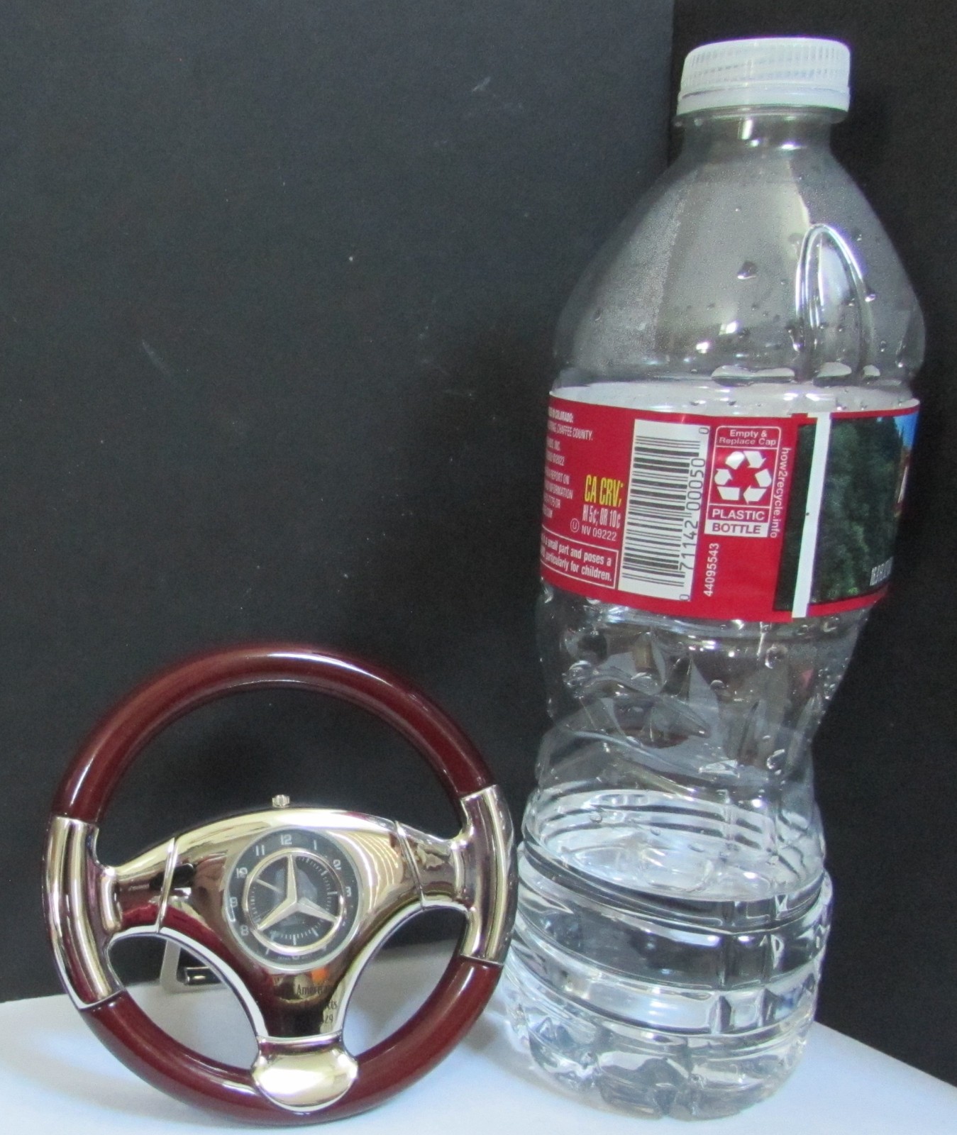 MERCEDES~BENZ STEERING WHEEL DESK CLOCK ~ 3 3/4″ d.i.a.~ NEARLY NEW ~ FREE SHIP