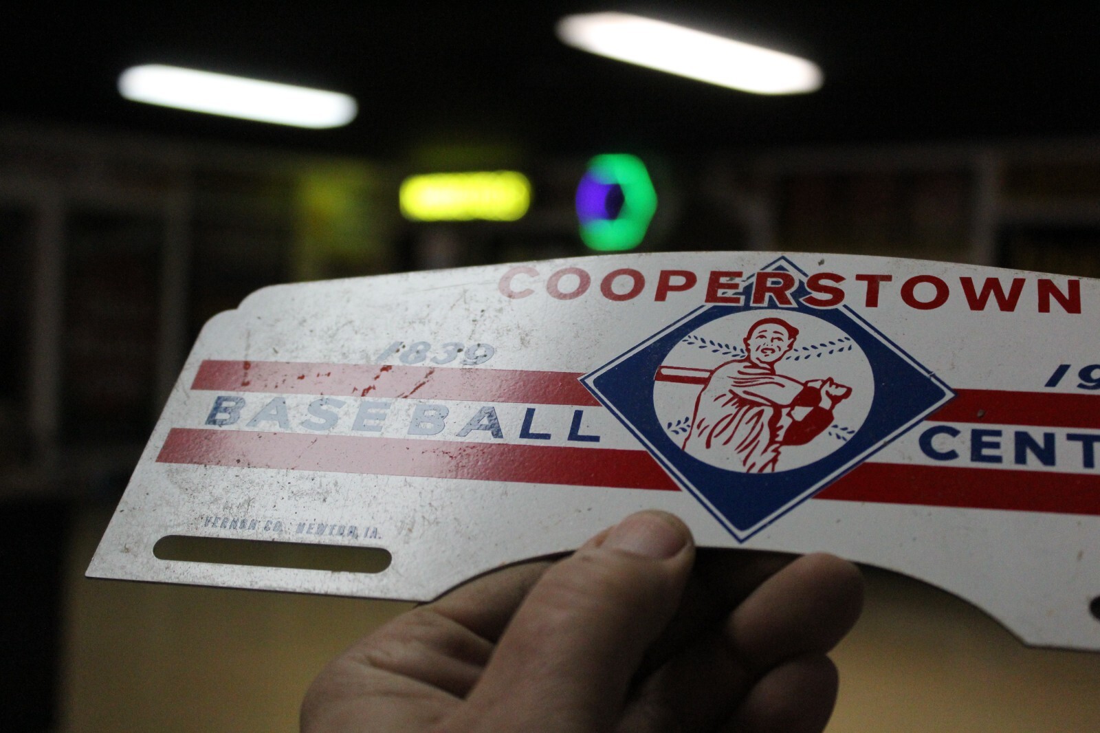 RARE 1939 COOPERSTOWN BASEBALL CENTENNIAL PAINTED METAL TOPPER SIGN BALL GAME