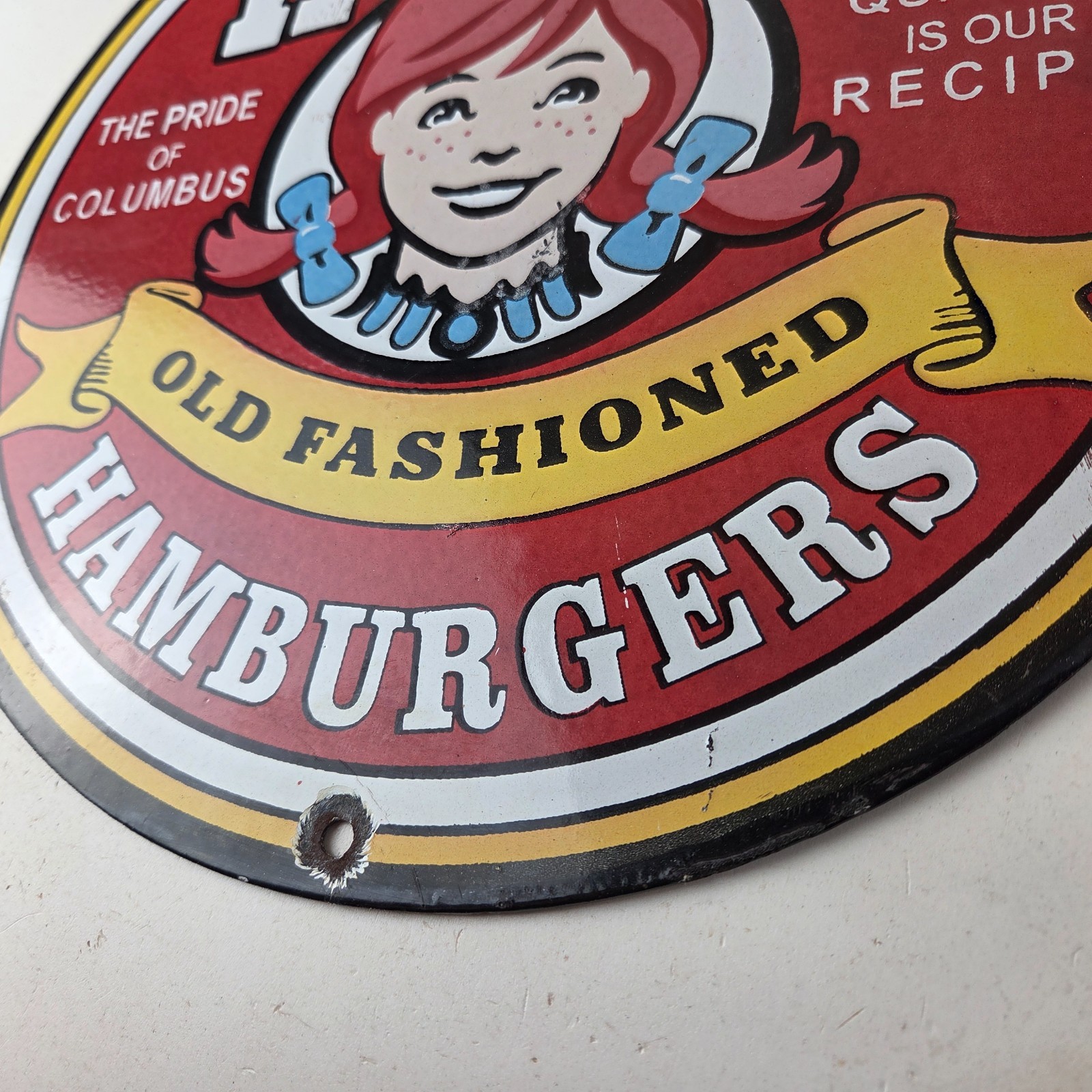 Vintage Wendy’s Hamburgers Sign – Quality Old Fast Food Porcelain Gas Pump Sign