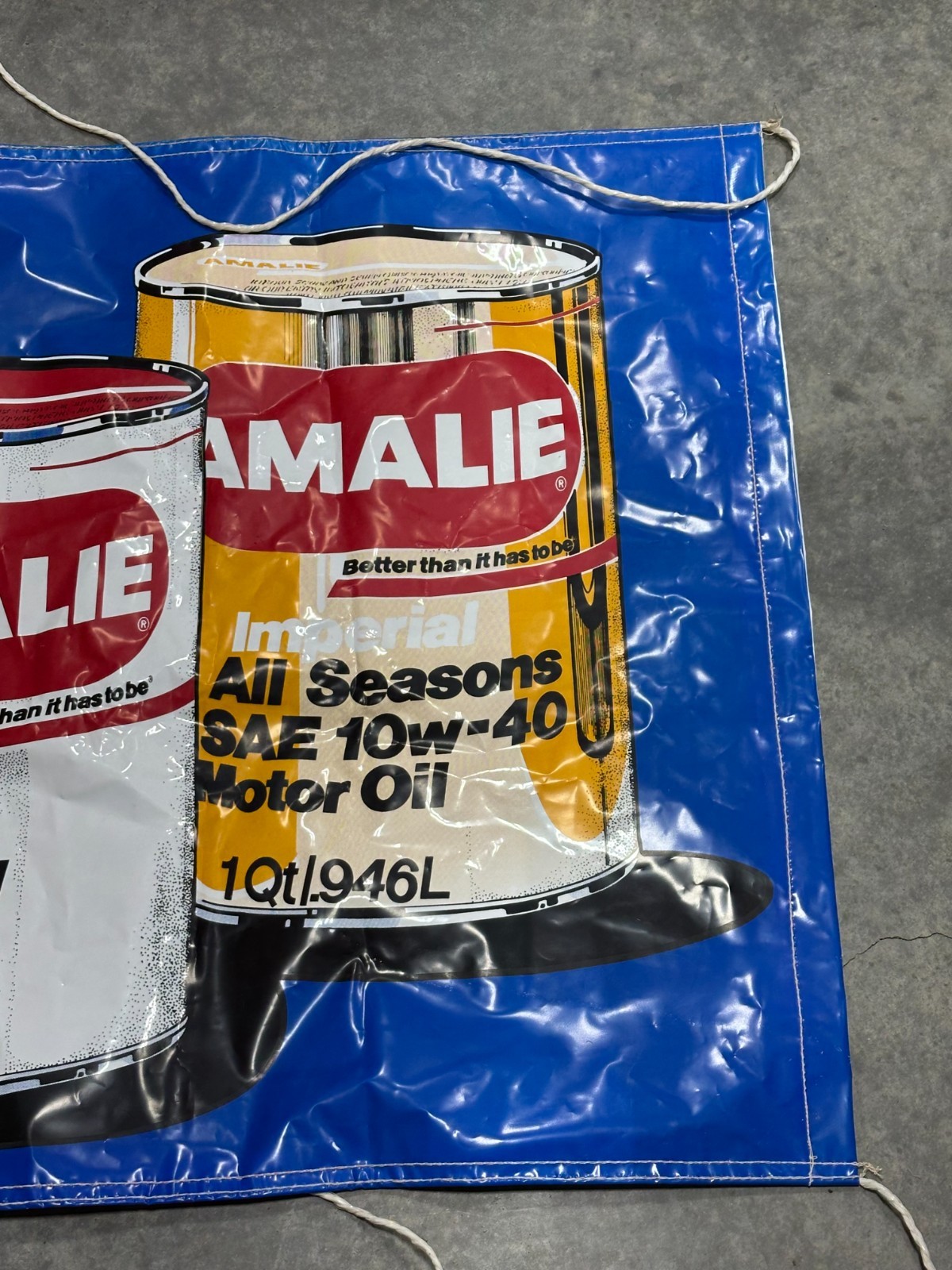 Vtg Amalie Advertising Oil sales Banner oil can graphics 33″ x 72″ collectible