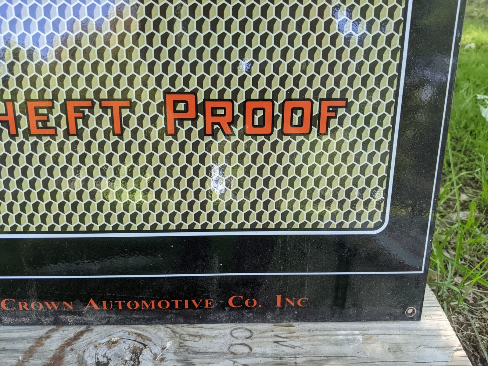 LARGE VINTAGE CROWN RATIATOR CAP “THEFT PROOF” PORCELAIN ENAMEL SIGN 24″ X 18″
