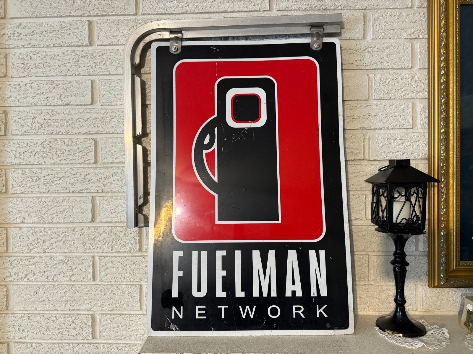 Original Fuelman Network Gas Double Sided Station Sign With Hanger 24″x18″
