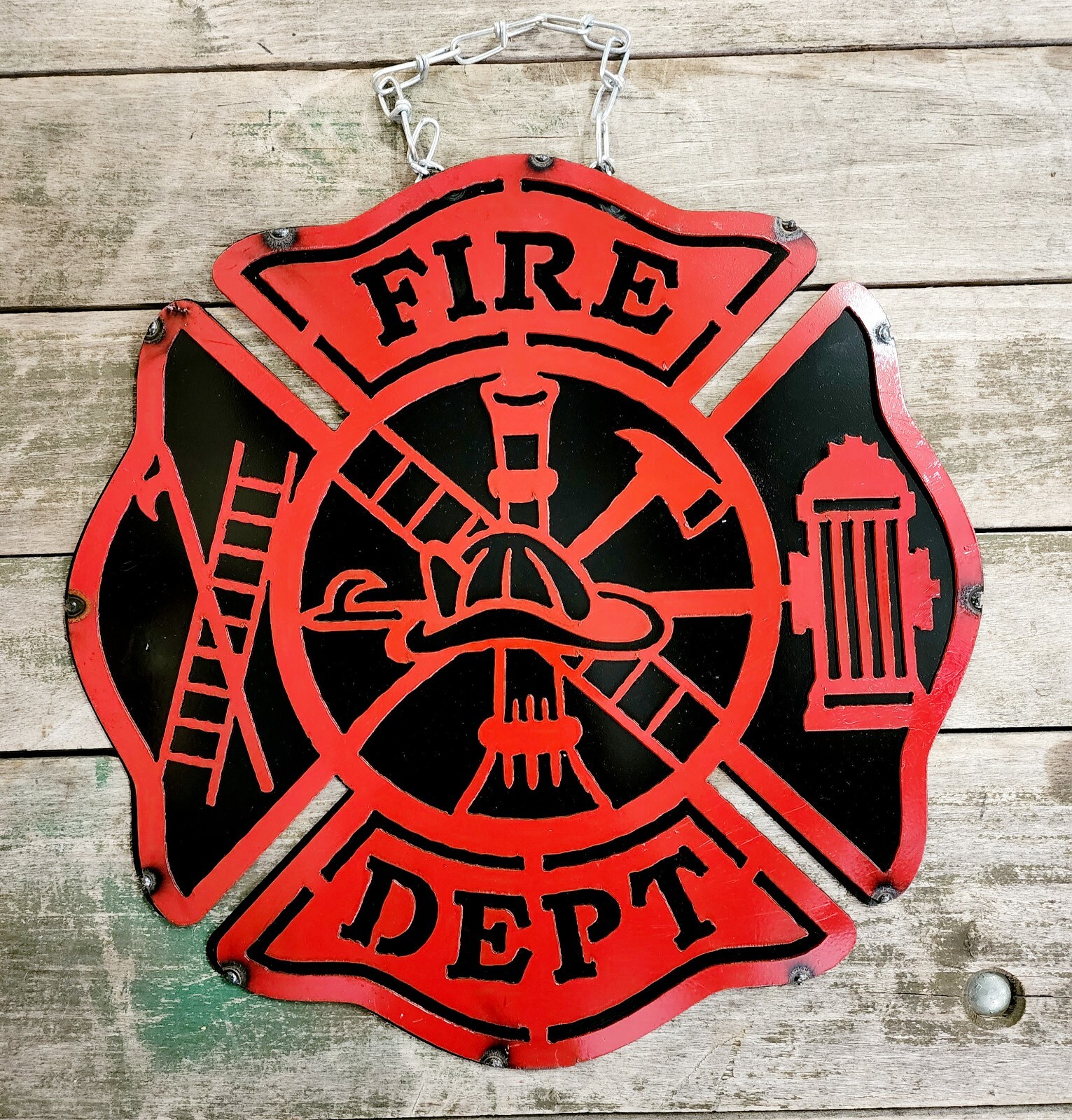 Metal FIREMAN Sign FIRE FIGHTER Man Cave Home Decor Recycled Tin Fire Dept.